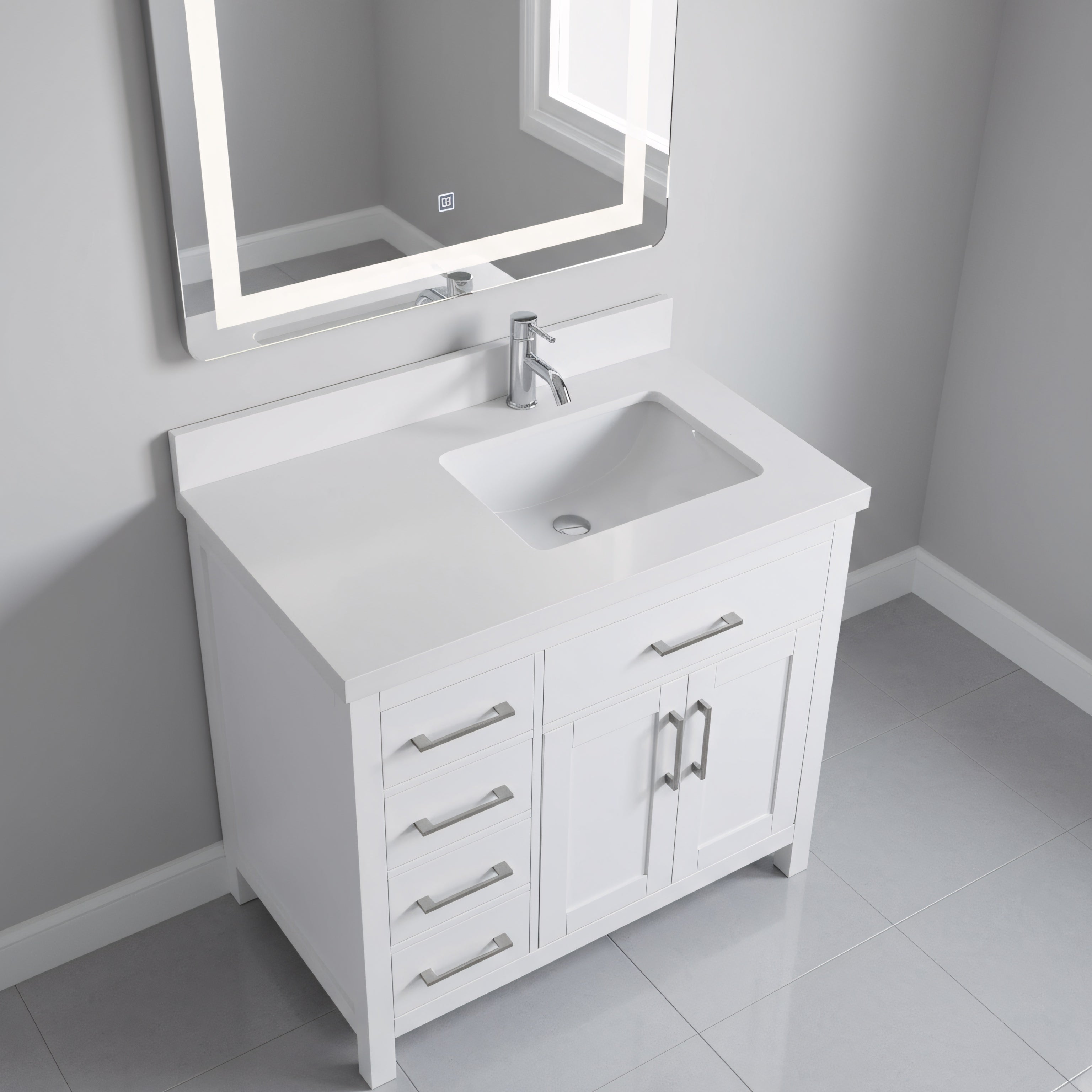 36" White Freestanding Single Sink Bathroom Vanity with Snow White Quartz Countertop-Migration_Bathroom Vanities-DECOROLALA
