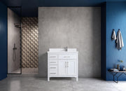 36" White Freestanding Single Sink Bathroom Vanity with Snow White Quartz Countertop-Migration_Bathroom Vanities-DECOROLALA