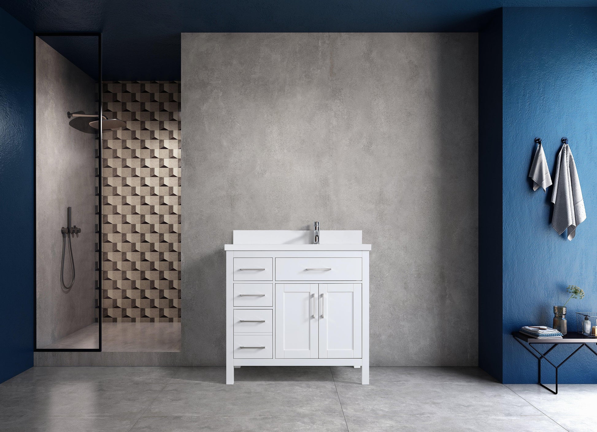 36" White Freestanding Single Sink Bathroom Vanity with Snow White Quartz Countertop-Migration_Bathroom Vanities-DECOROLALA