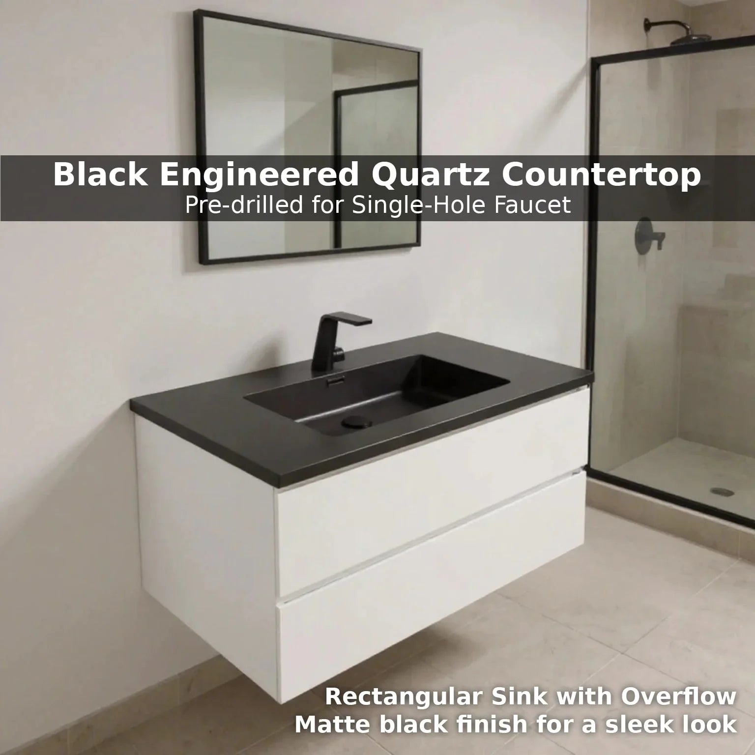 36" White Wall Mount Bathroom Vanity with Black Engineered Quartz Countertop-Migration_Bathroom Vanities-DECOROLALA
