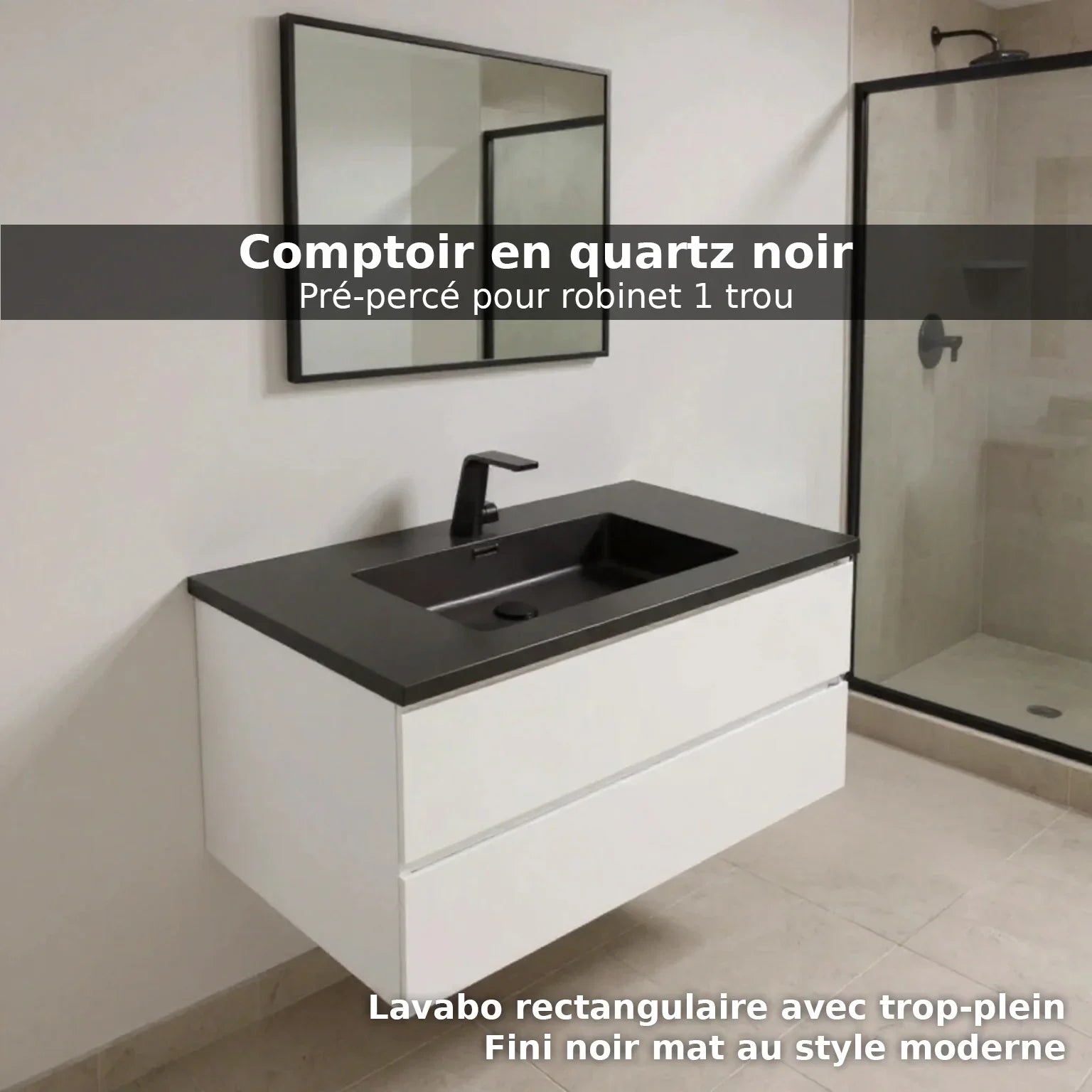 36" White Wall Mount Bathroom Vanity with Black Engineered Quartz Countertop-Migration_Bathroom Vanities-DECOROLALA