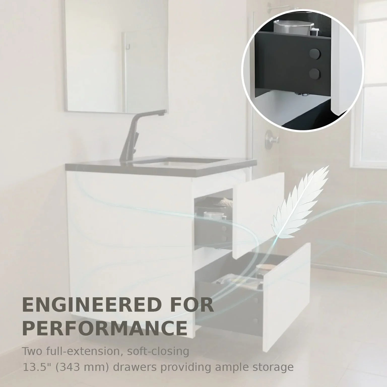 36" White Wall Mount Bathroom Vanity with Black Engineered Quartz Countertop-Migration_Bathroom Vanities-DECOROLALA