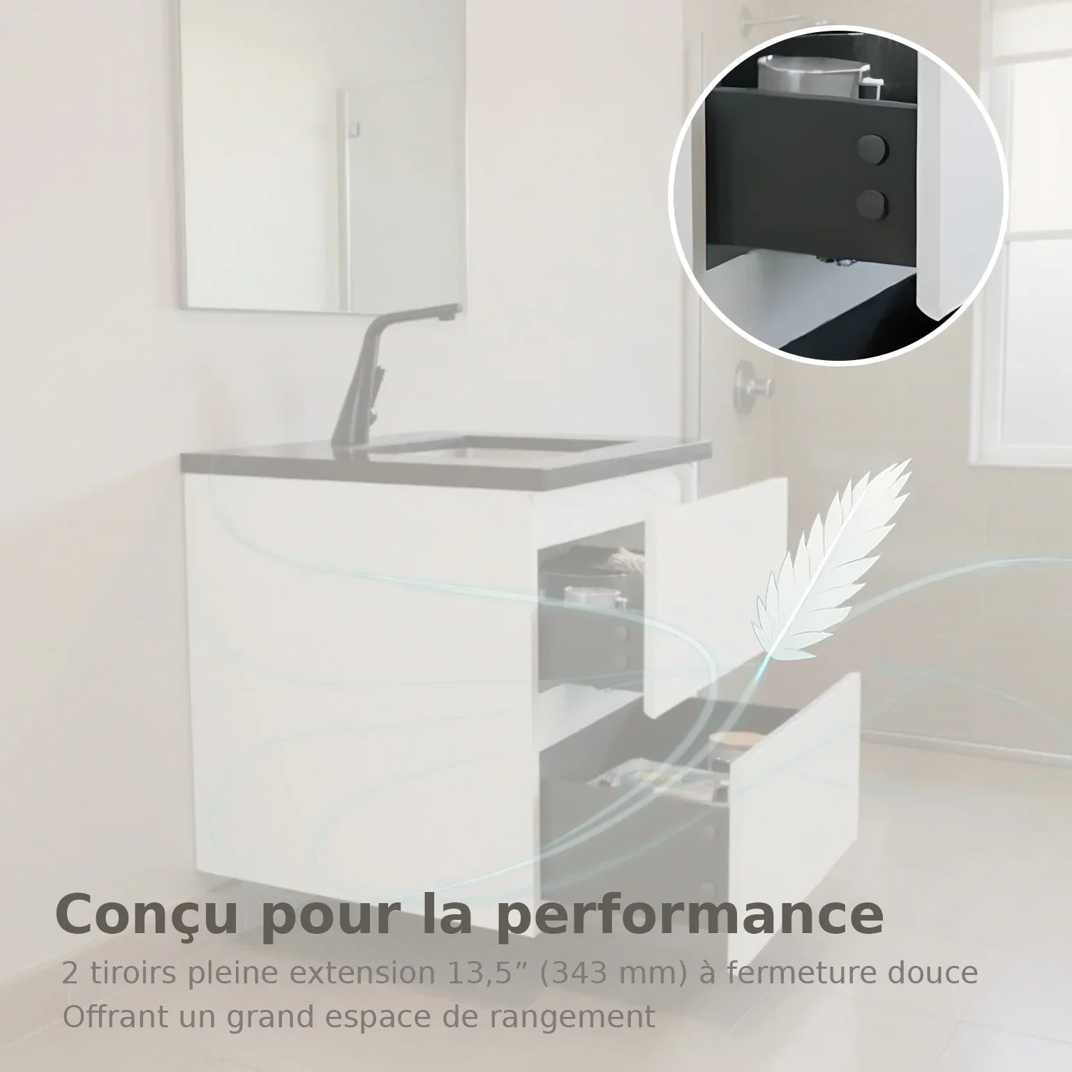 36" White Wall Mount Bathroom Vanity with Black Engineered Quartz Countertop-Migration_Bathroom Vanities-DECOROLALA