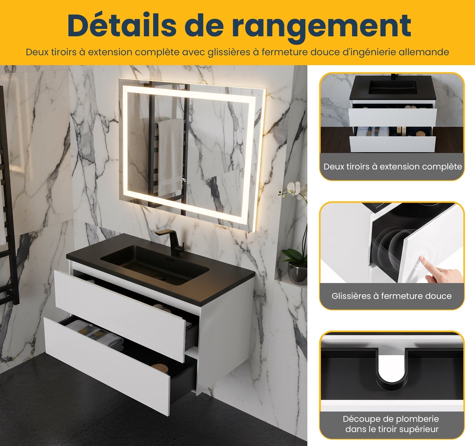 36" White Wall Mount Bathroom Vanity with Black Engineered Quartz Countertop-Migration_Bathroom Vanities-DECOROLALA