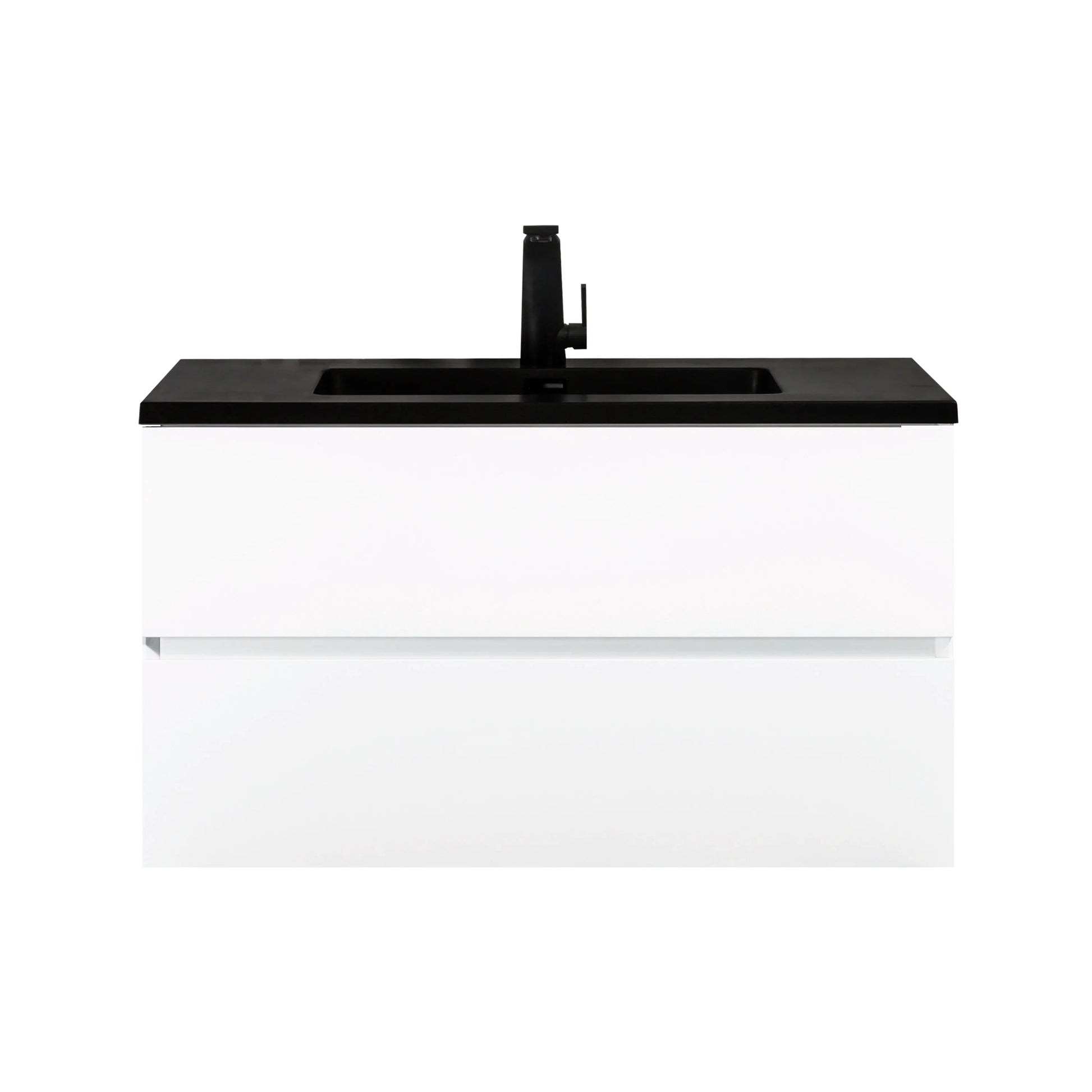 36" White Wall Mount Bathroom Vanity with Black Engineered Quartz Countertop-Migration_Bathroom Vanities-DECOROLALA