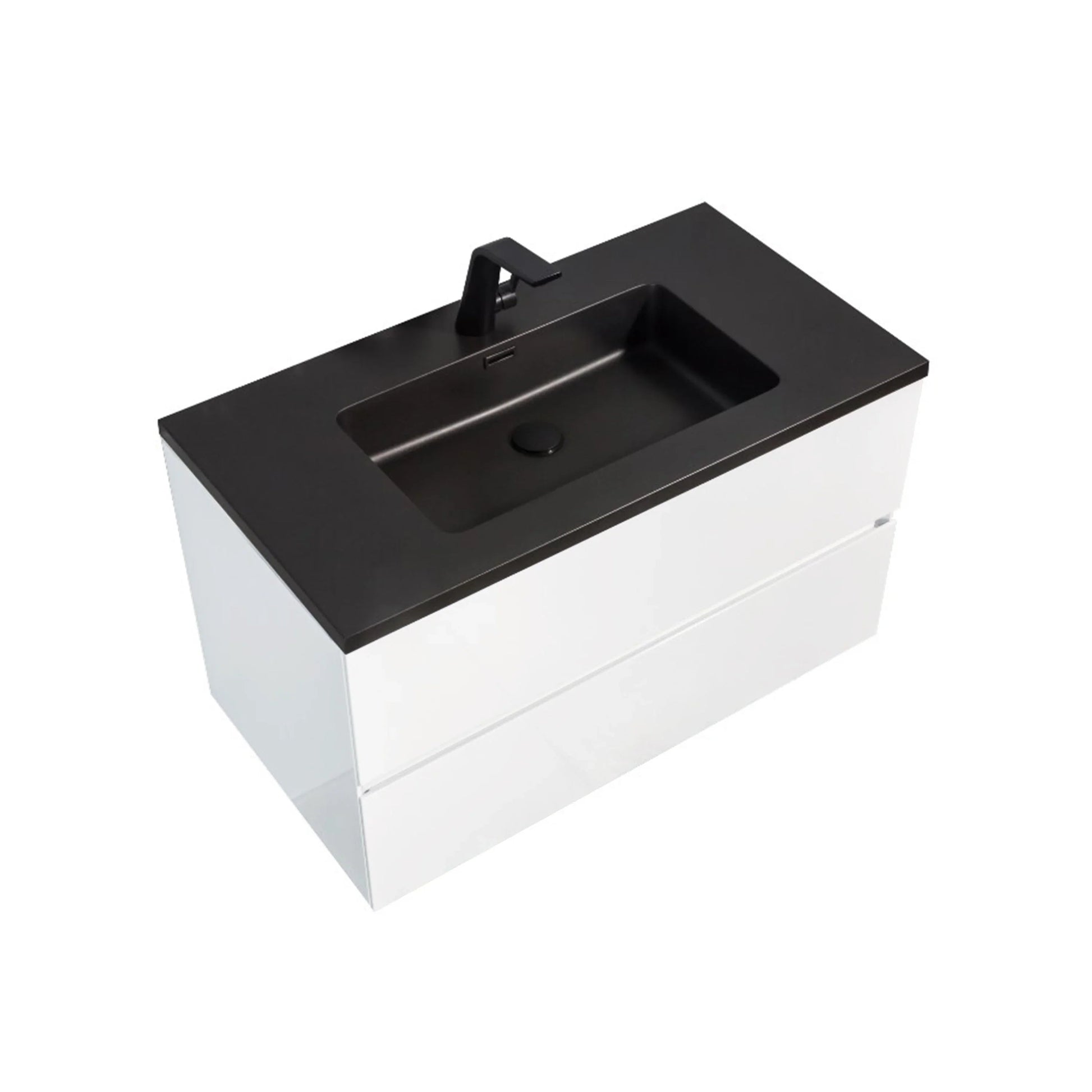 36" White Wall Mount Bathroom Vanity with Black Engineered Quartz Countertop-Migration_Bathroom Vanities-DECOROLALA