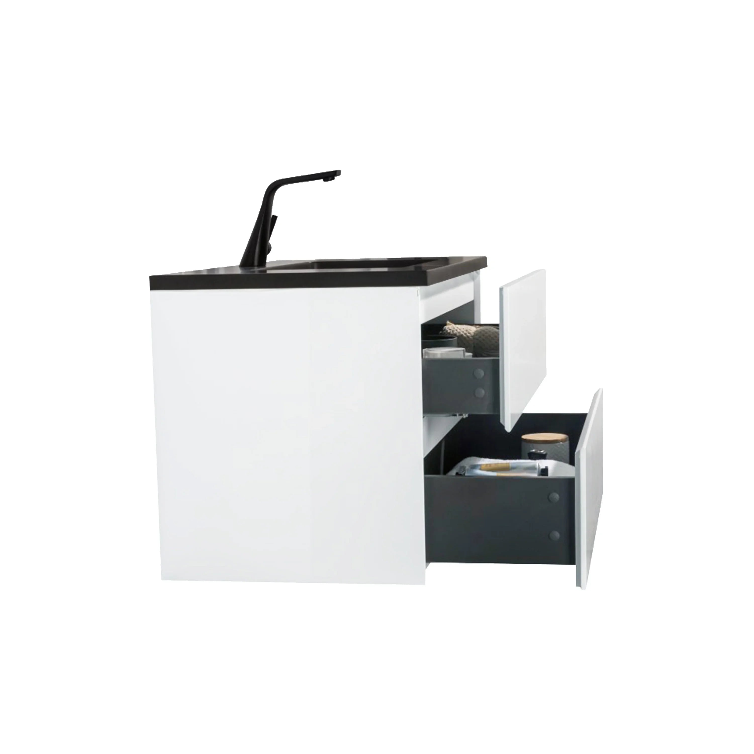 36" White Wall Mount Bathroom Vanity with Black Engineered Quartz Countertop-Migration_Bathroom Vanities-DECOROLALA