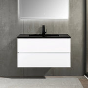 36" White Wall Mount Bathroom Vanity with Black Engineered Quartz Countertop-Migration_Bathroom Vanities-DECOROLALA