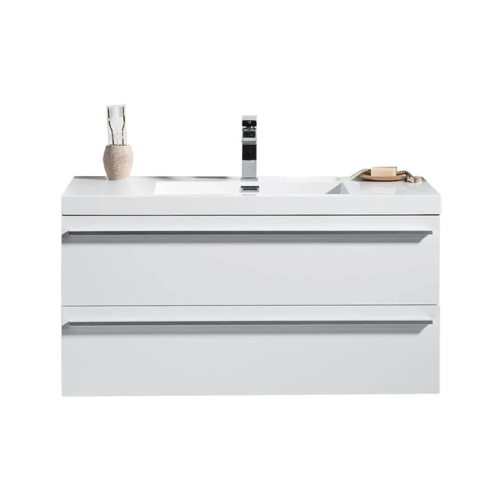 36" White Wall Mount Bathroom Vanity with White Polymarble Countertop-Migration_Bathroom Vanities-DECOROLALA