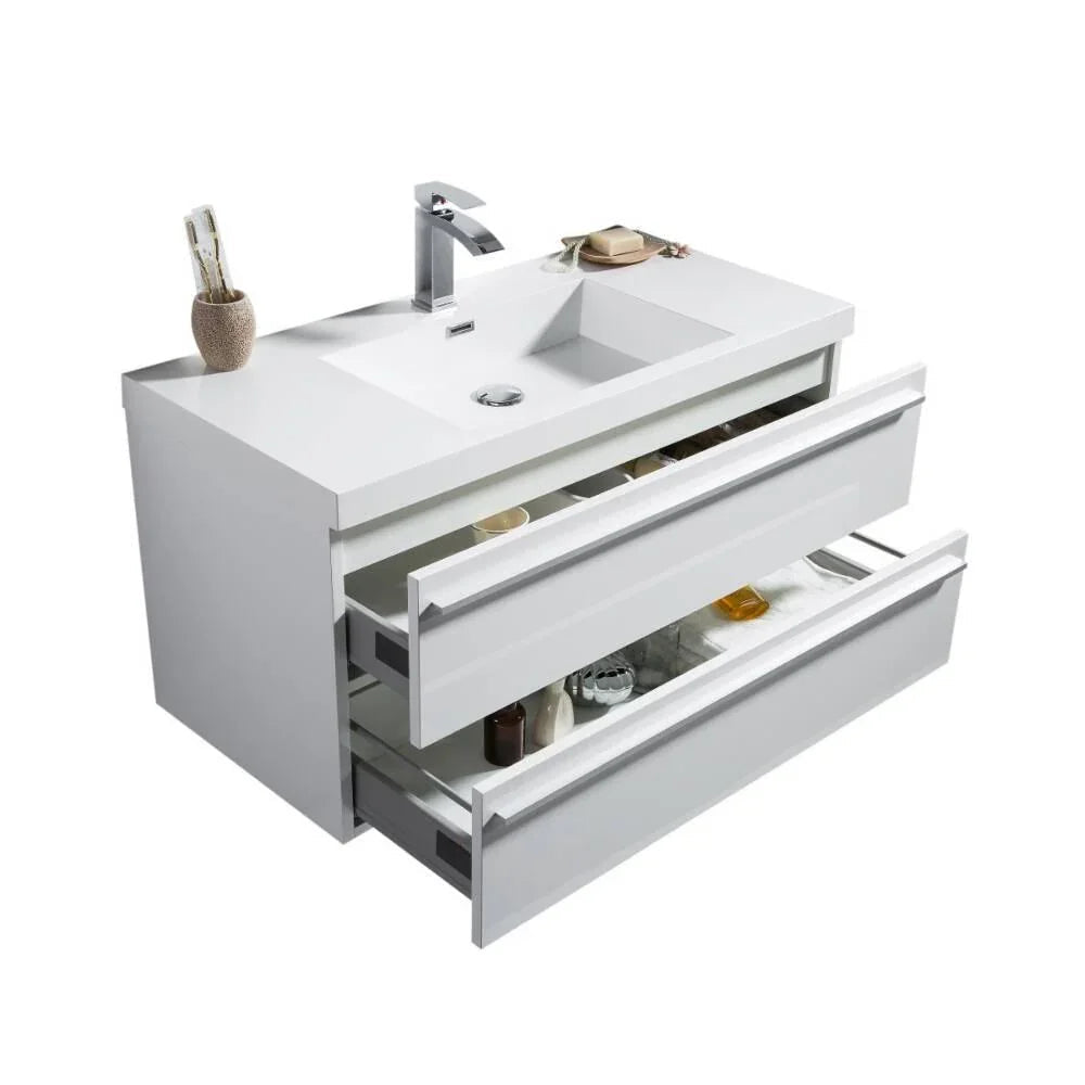 36" White Wall Mount Bathroom Vanity with White Polymarble Countertop-Migration_Bathroom Vanities-DECOROLALA