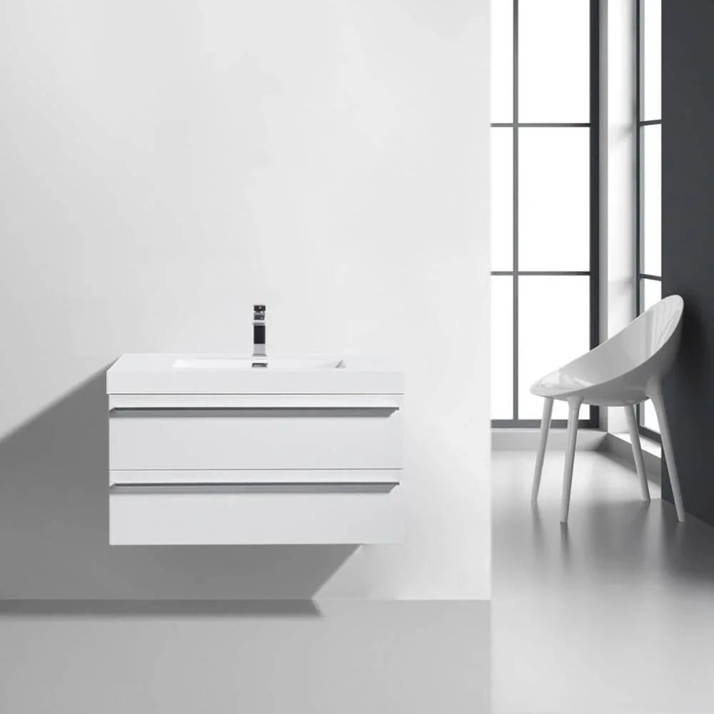 36" White Wall Mount Bathroom Vanity with White Polymarble Countertop-Migration_Bathroom Vanities-DECOROLALA