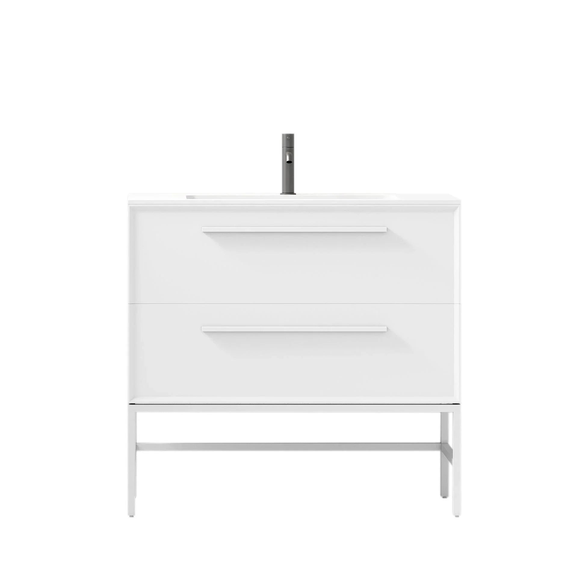 36" White Wall Mount Single Sink Bathroom Vanity with Matte White Solid Surface Countertop-Migration_Bathroom Vanities-DECOROLALA