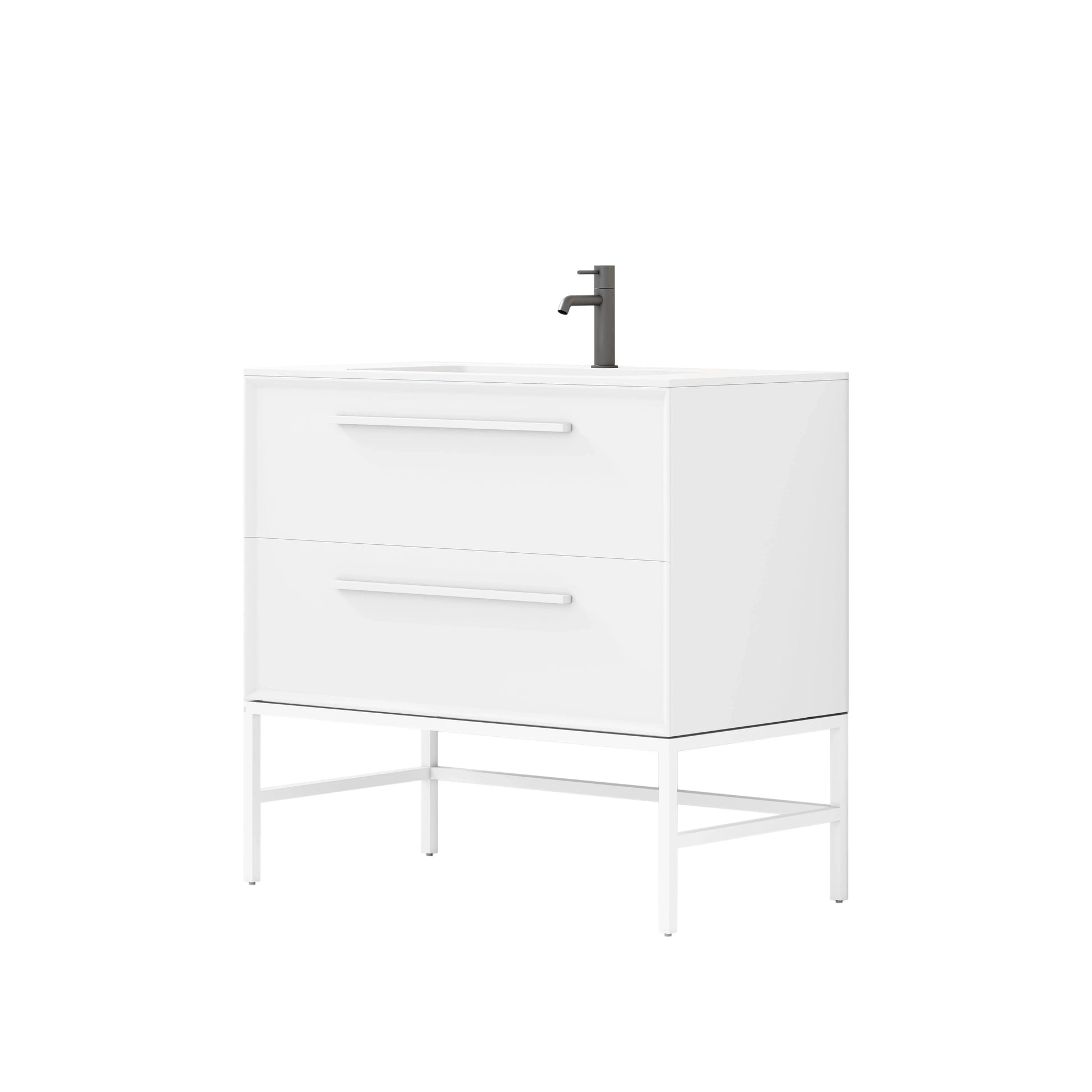 36" White Wall Mount Single Sink Bathroom Vanity with Matte White Solid Surface Countertop-Migration_Bathroom Vanities-DECOROLALA