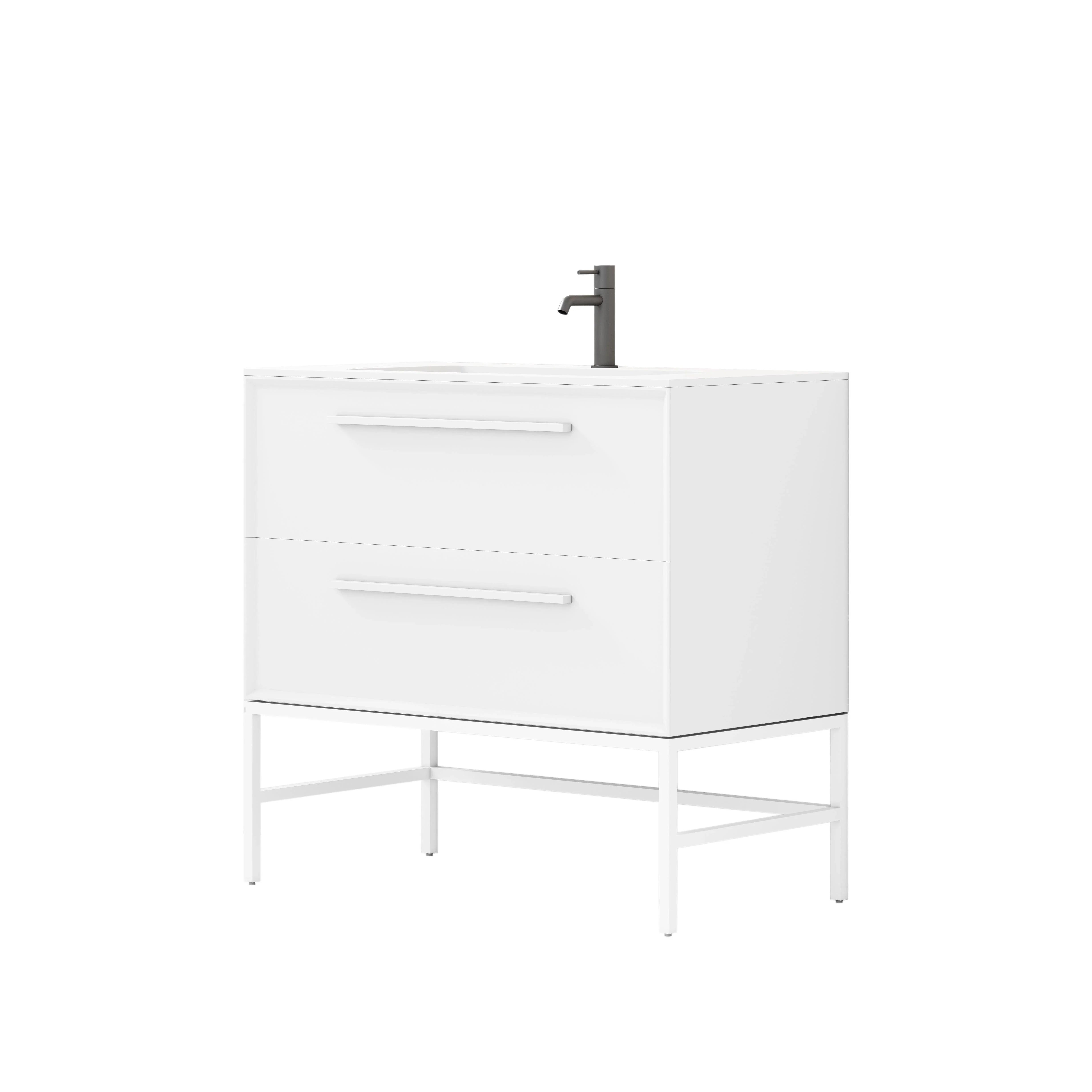 36" White Wall Mount Single Sink Bathroom Vanity with Matte White Solid Surface Countertop-Migration_Bathroom Vanities-DECOROLALA