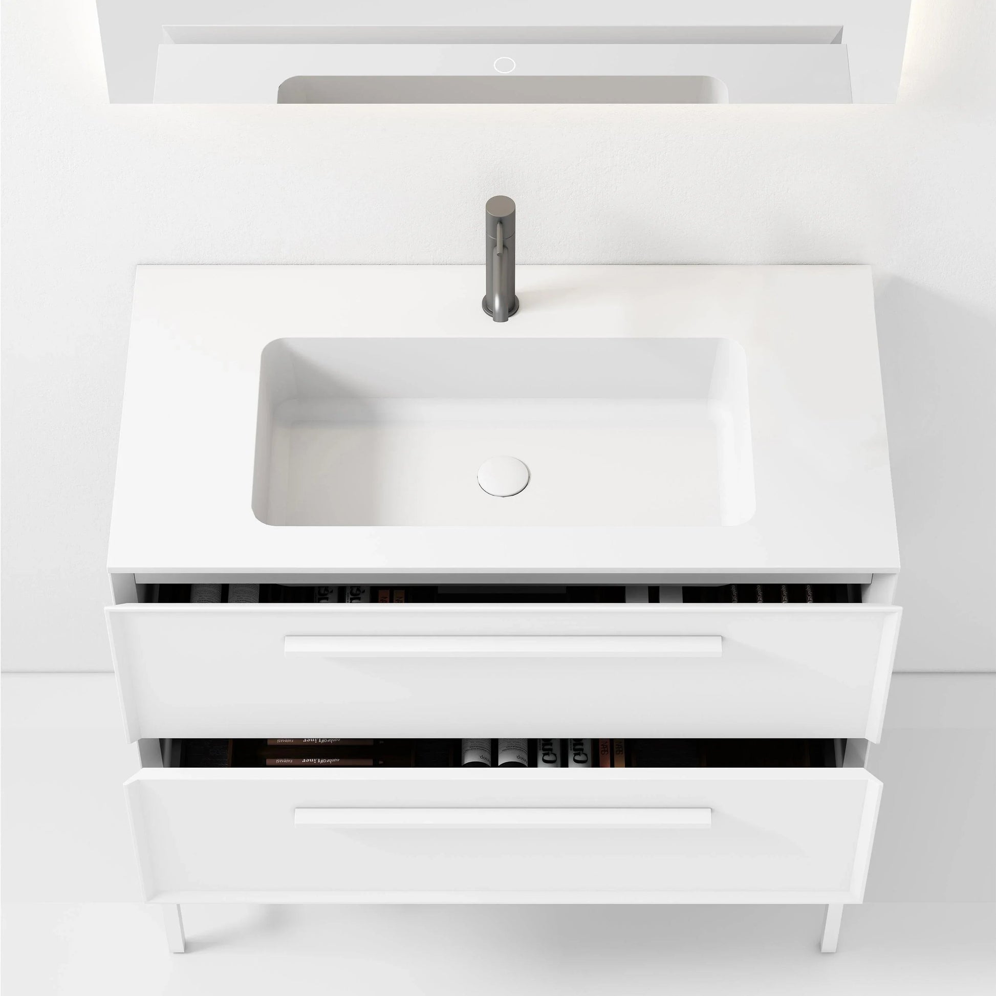 36" White Wall Mount Single Sink Bathroom Vanity with Matte White Solid Surface Countertop-Migration_Bathroom Vanities-DECOROLALA