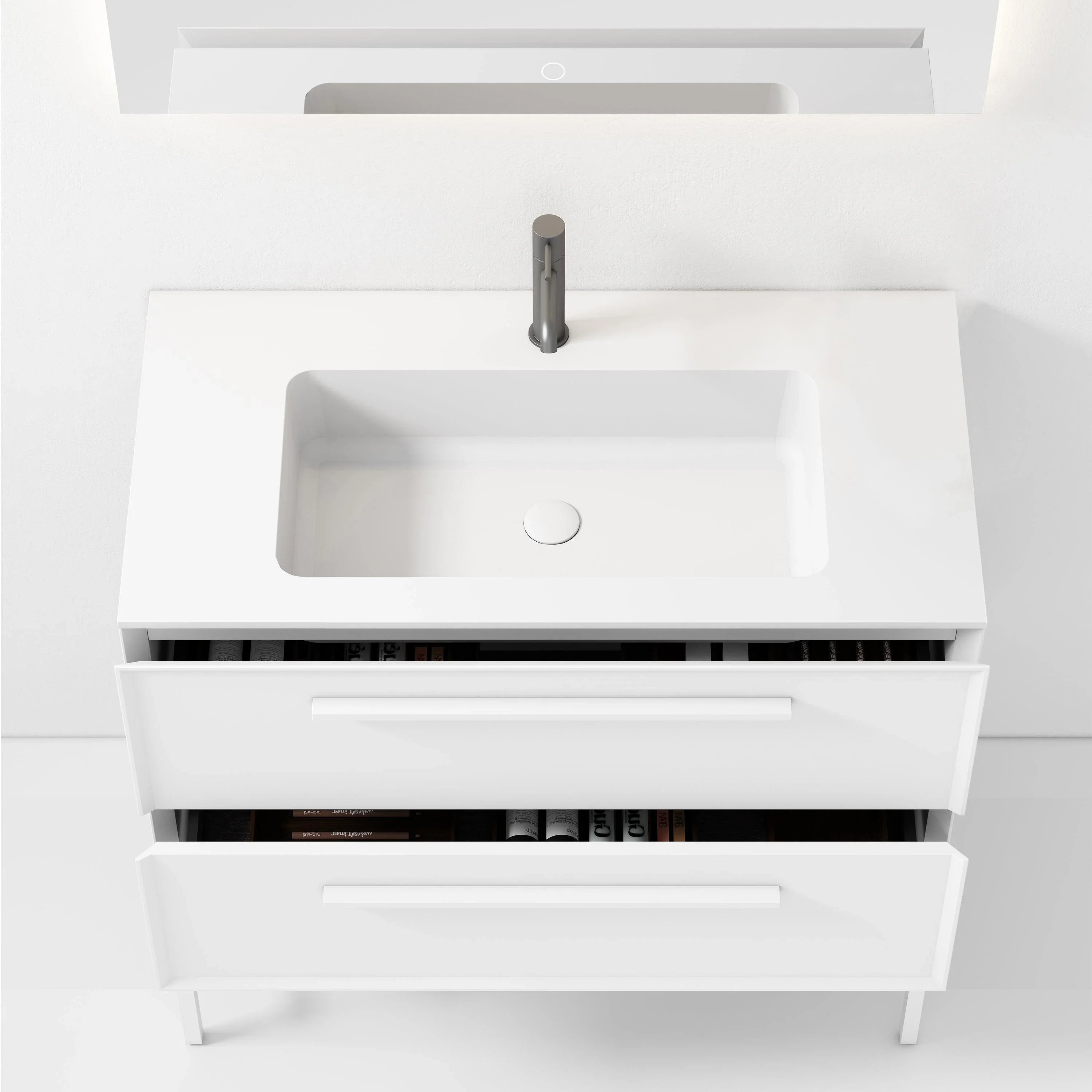 36" White Wall Mount Single Sink Bathroom Vanity with Matte White Solid Surface Countertop-Migration_Bathroom Vanities-DECOROLALA