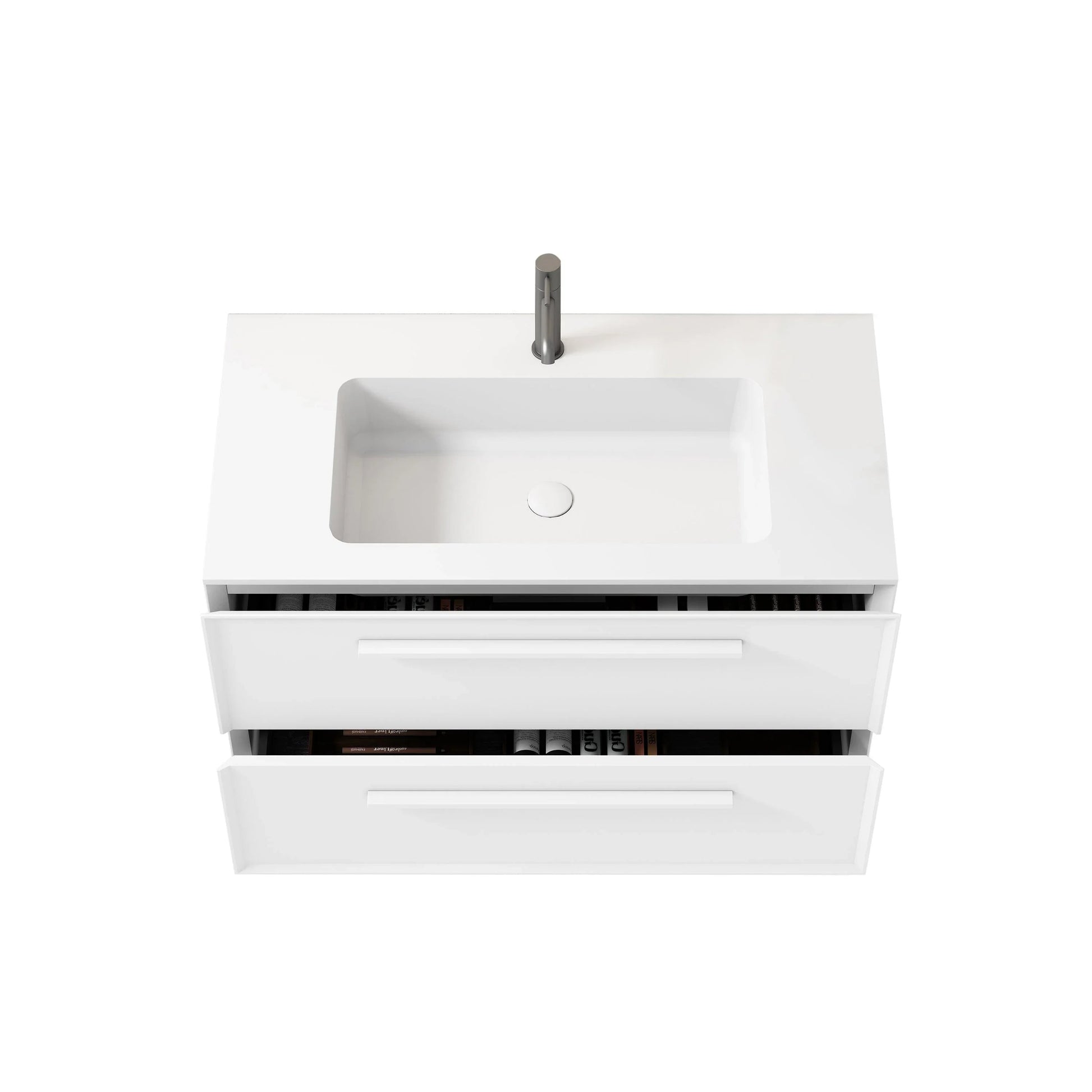 36" White Wall Mount Single Sink Bathroom Vanity with Matte White Solid Surface Countertop-Migration_Bathroom Vanities-DECOROLALA