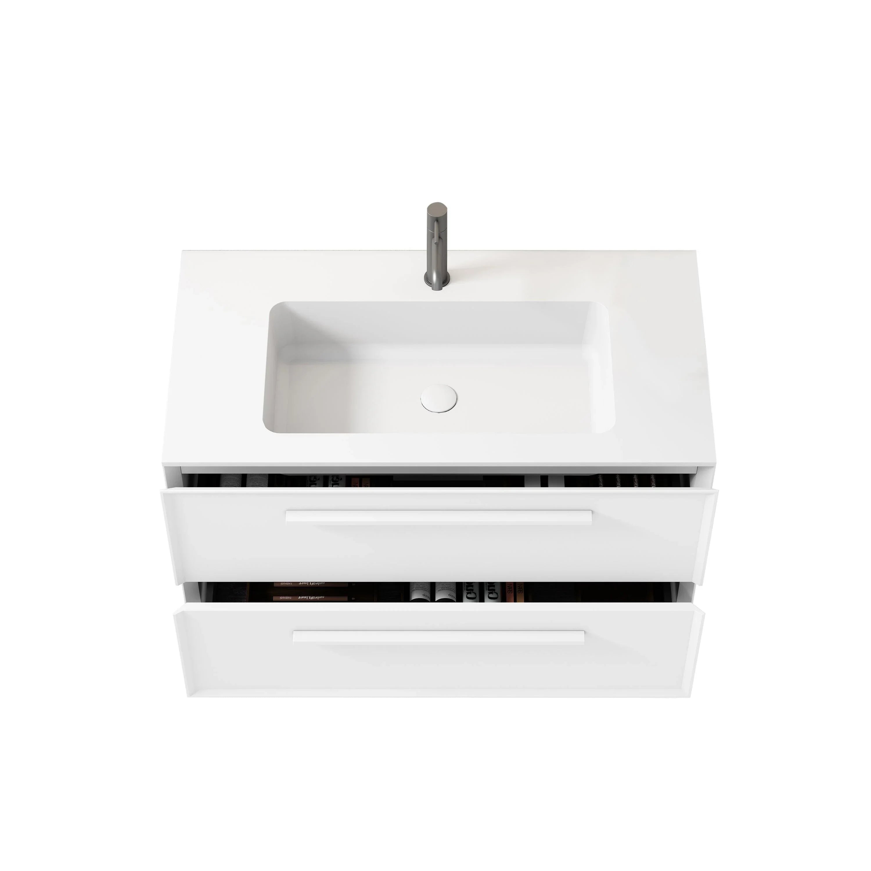 36" White Wall Mount Single Sink Bathroom Vanity with Matte White Solid Surface Countertop-Migration_Bathroom Vanities-DECOROLALA