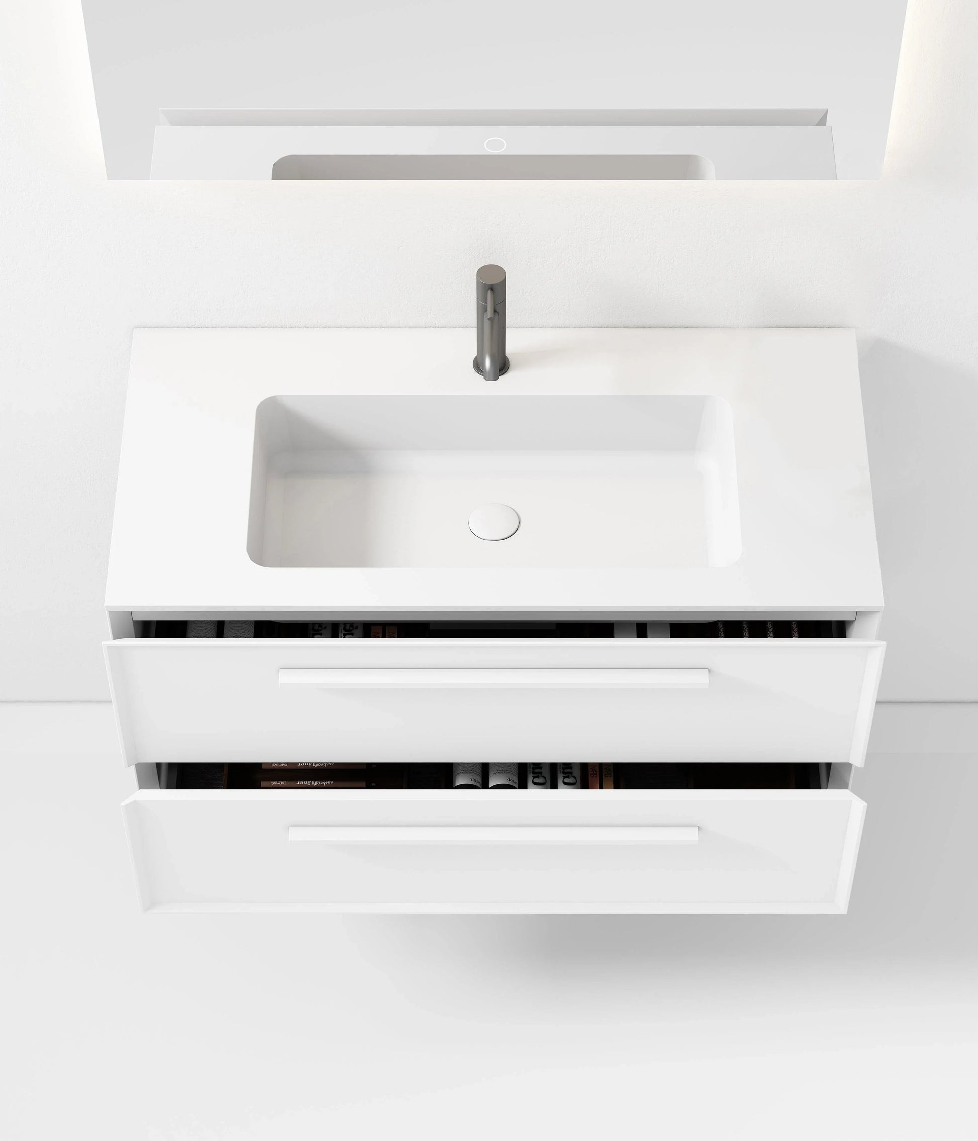 36" White Wall Mount Single Sink Bathroom Vanity with Matte White Solid Surface Countertop-Migration_Bathroom Vanities-DECOROLALA