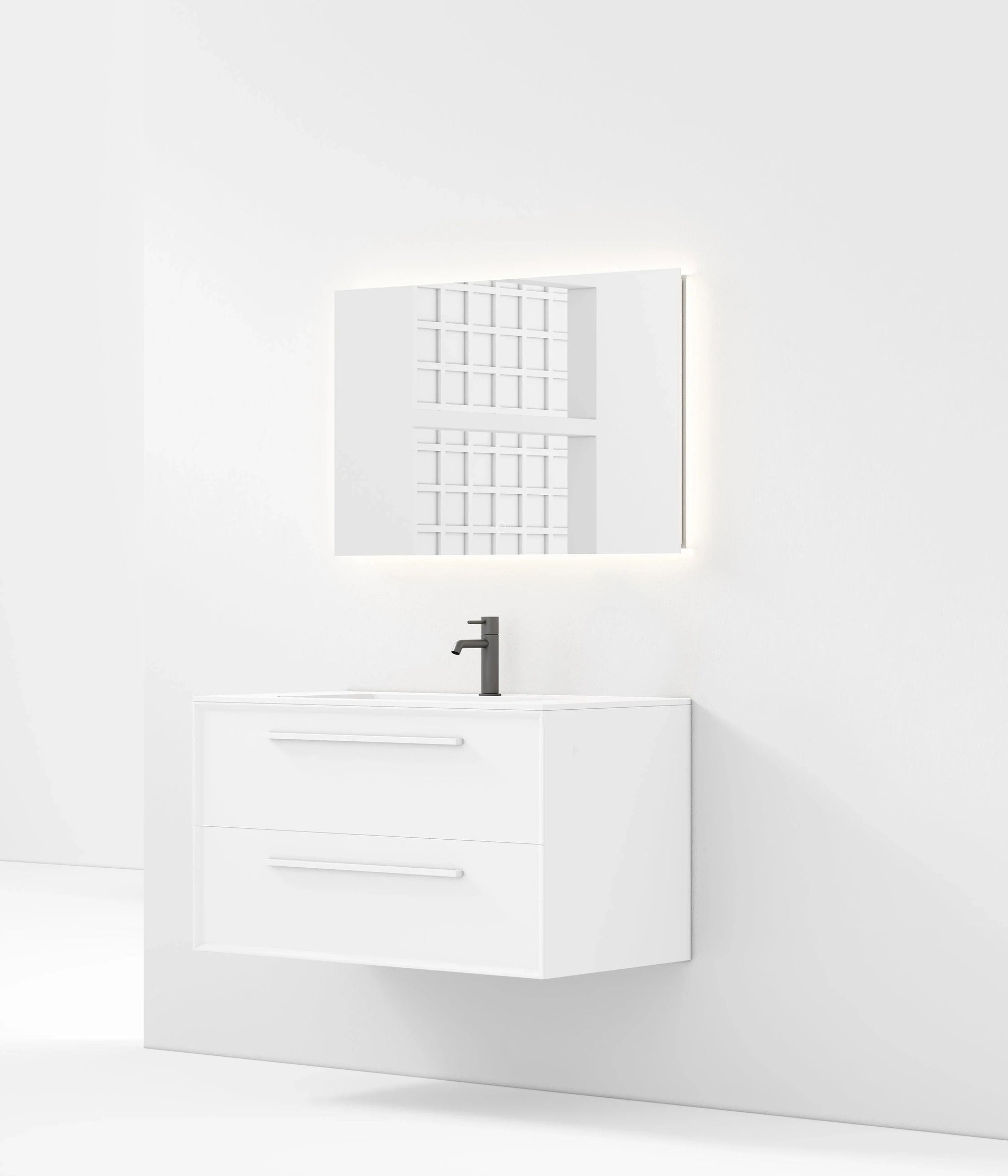 36" White Wall Mount Single Sink Bathroom Vanity with Matte White Solid Surface Countertop-Migration_Bathroom Vanities-DECOROLALA