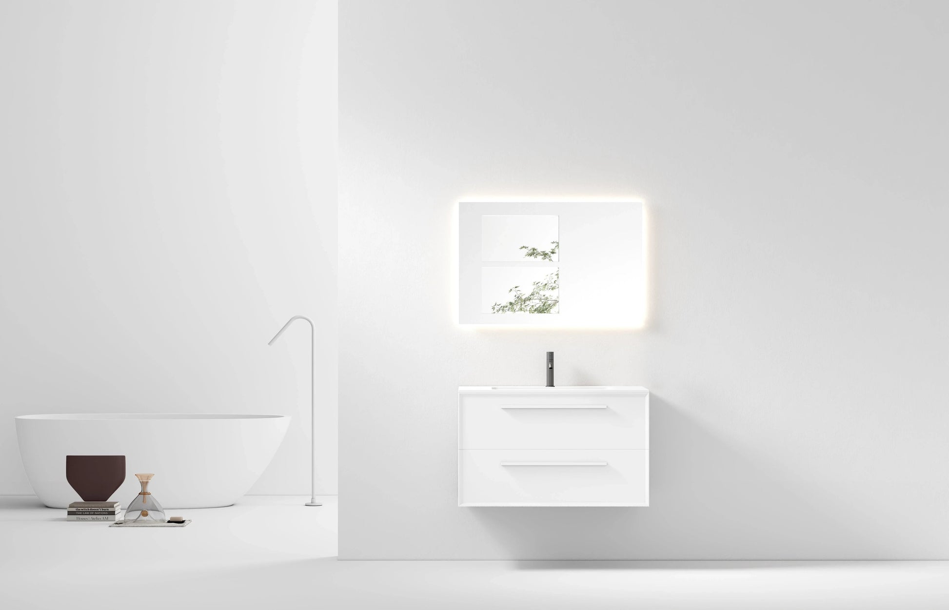 36" White Wall Mount Single Sink Bathroom Vanity with Matte White Solid Surface Countertop-Migration_Bathroom Vanities-DECOROLALA