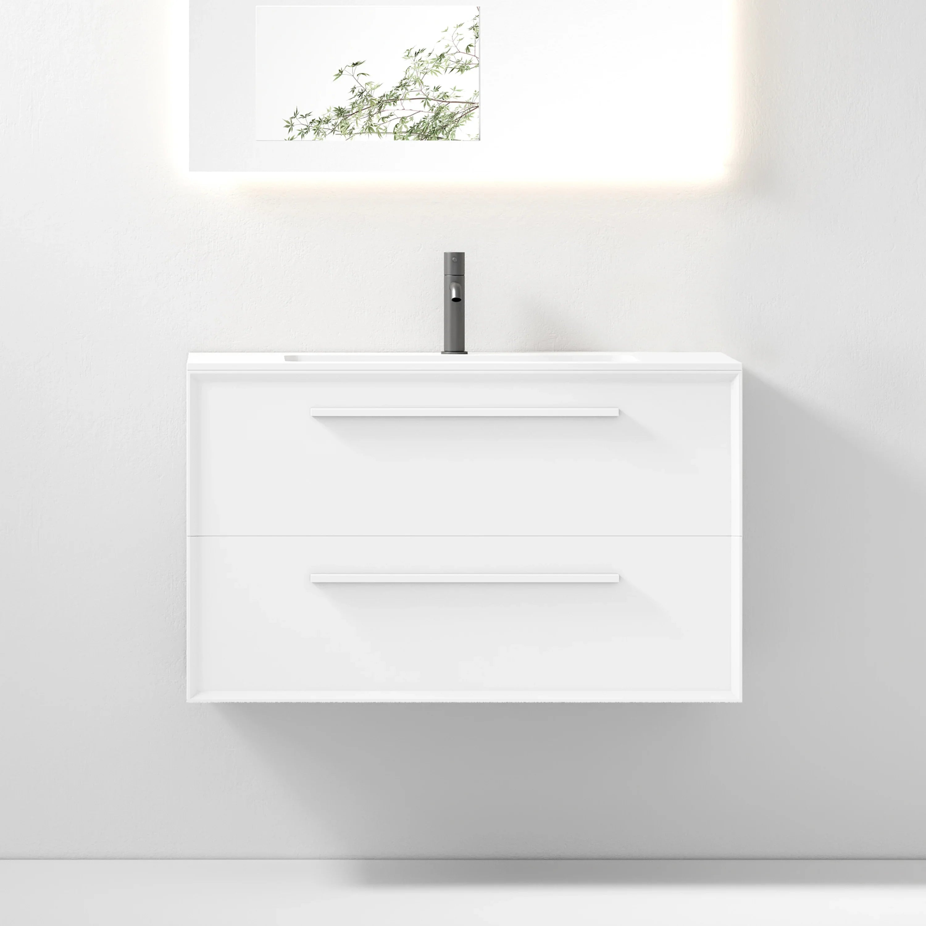 36" White Wall Mount Single Sink Bathroom Vanity with Matte White Solid Surface Countertop-Migration_Bathroom Vanities-DECOROLALA