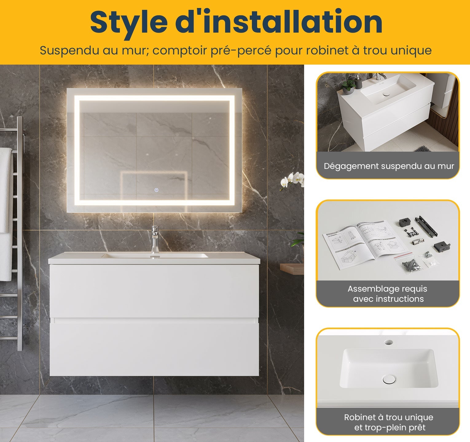 36" White Wall Mount Single Sink Bathroom Vanity with White Polymarble Countertop-Migration_Bathroom Vanities-DECOROLALA