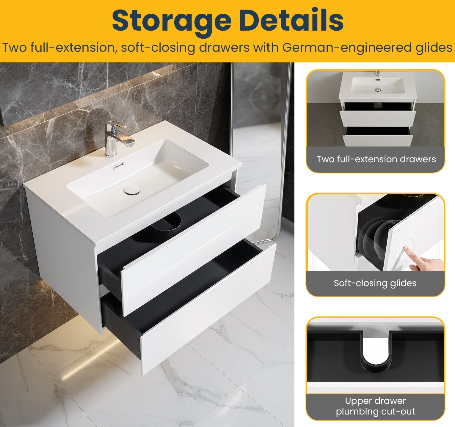 36" White Wall Mount Single Sink Bathroom Vanity with White Polymarble Countertop-Migration_Bathroom Vanities-DECOROLALA