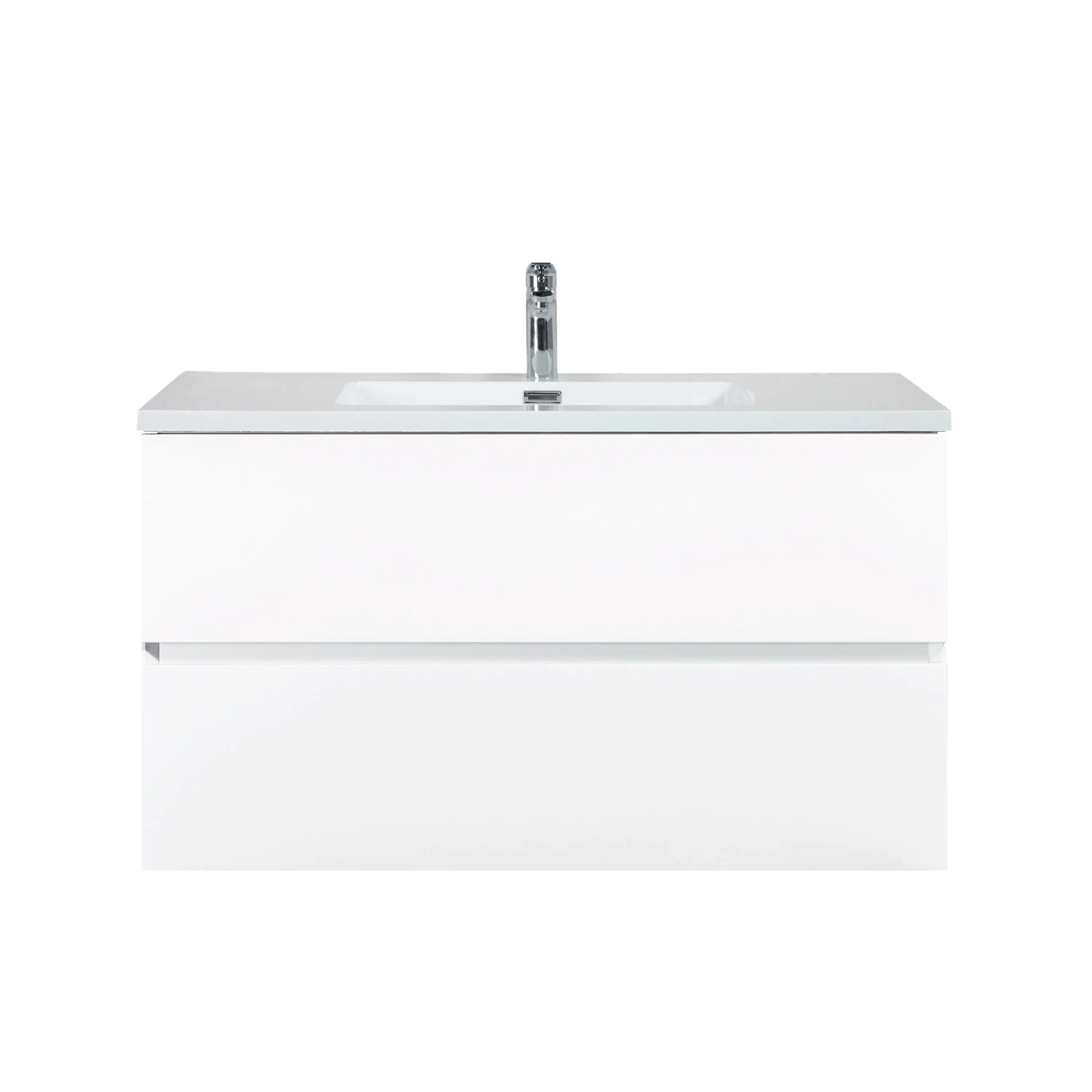 36" White Wall Mount Single Sink Bathroom Vanity with White Polymarble Countertop-Migration_Bathroom Vanities-DECOROLALA