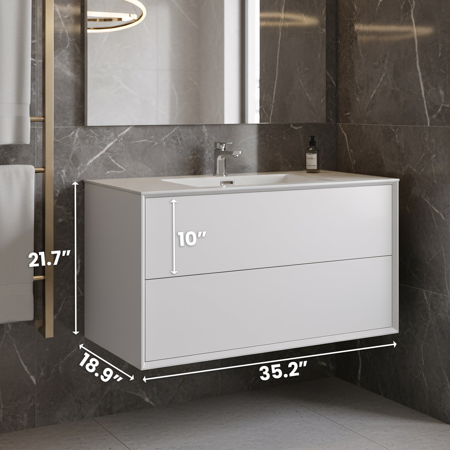 36" White Wall Mount Vanity with White Polymarble Countertop-Migration_Bathroom Vanities-DECOROLALA