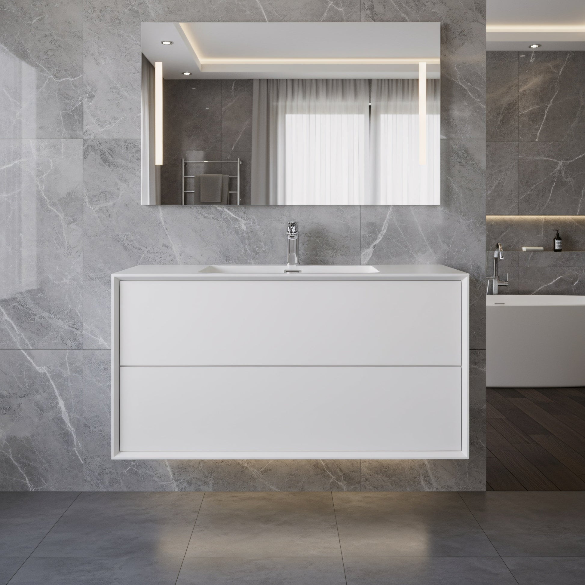 36" White Wall Mount Vanity with White Polymarble Countertop-Migration_Bathroom Vanities-DECOROLALA