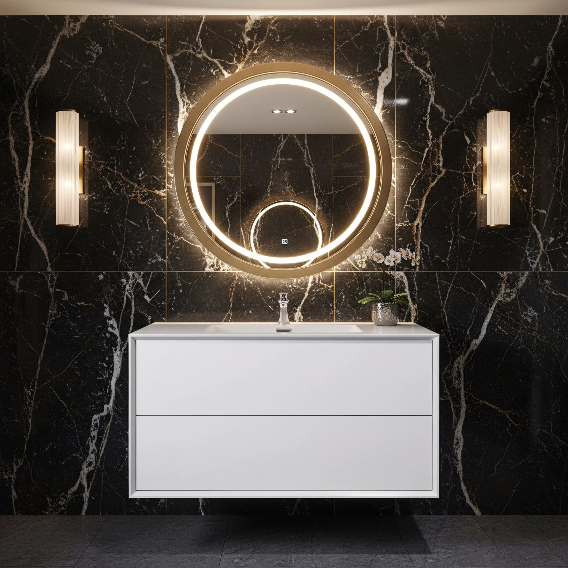 36" White Wall Mount Vanity with White Polymarble Countertop-Migration_Bathroom Vanities-DECOROLALA