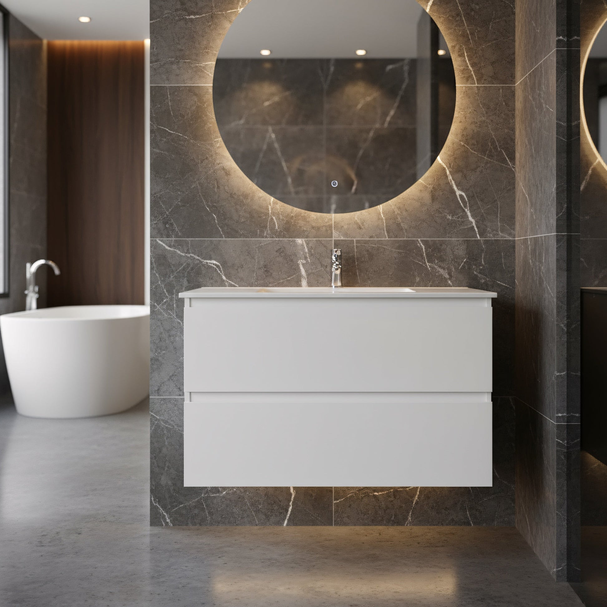 36" White Wall Mount Vanity with White Polymarble Countertop-Migration_Bathroom Vanities-DECOROLALA