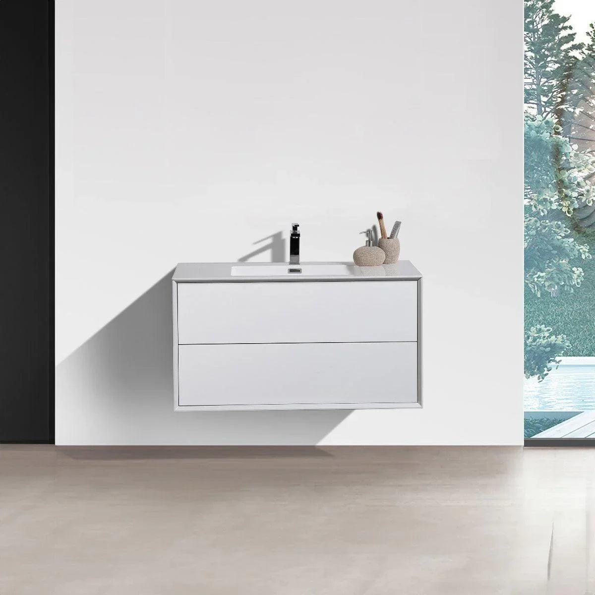 36" White Wall Mount Vanity with White Polymarble Countertop-Migration_Bathroom Vanities-DECOROLALA