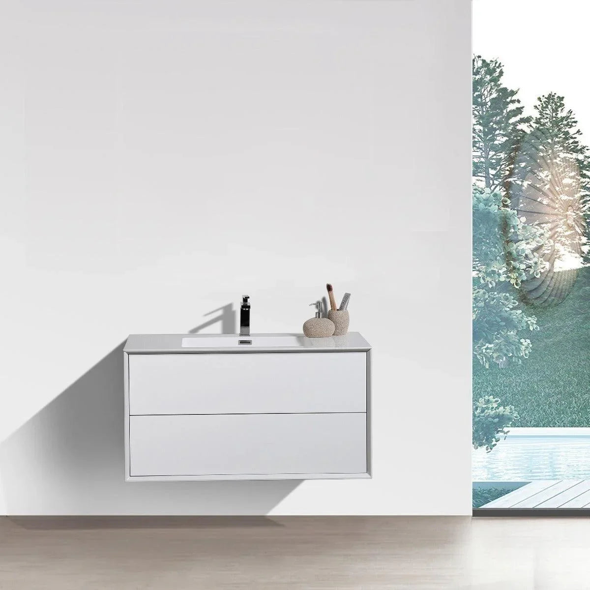 36" White Wall Mount Vanity with White Polymarble Countertop-Migration_Bathroom Vanities-DECOROLALA