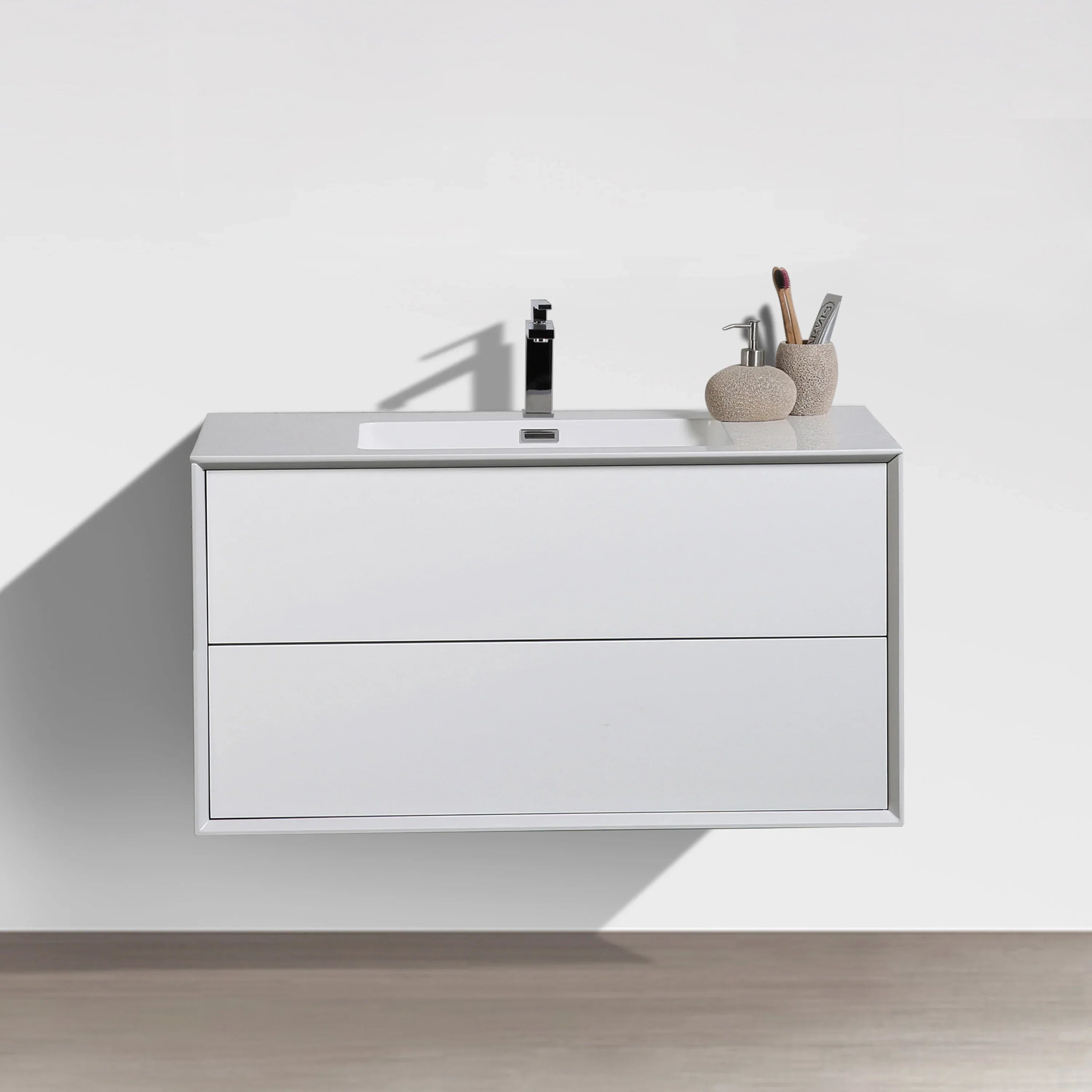 36" White Wall Mount Vanity with White Polymarble Countertop-Migration_Bathroom Vanities-DECOROLALA