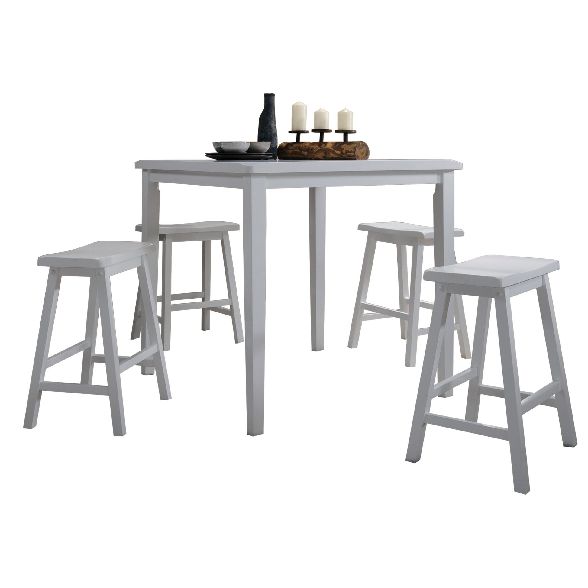 36" X 36" X 36" 5Pc White Rubber Wood Counter Height Set-Dining Sets-DECOROLALA
