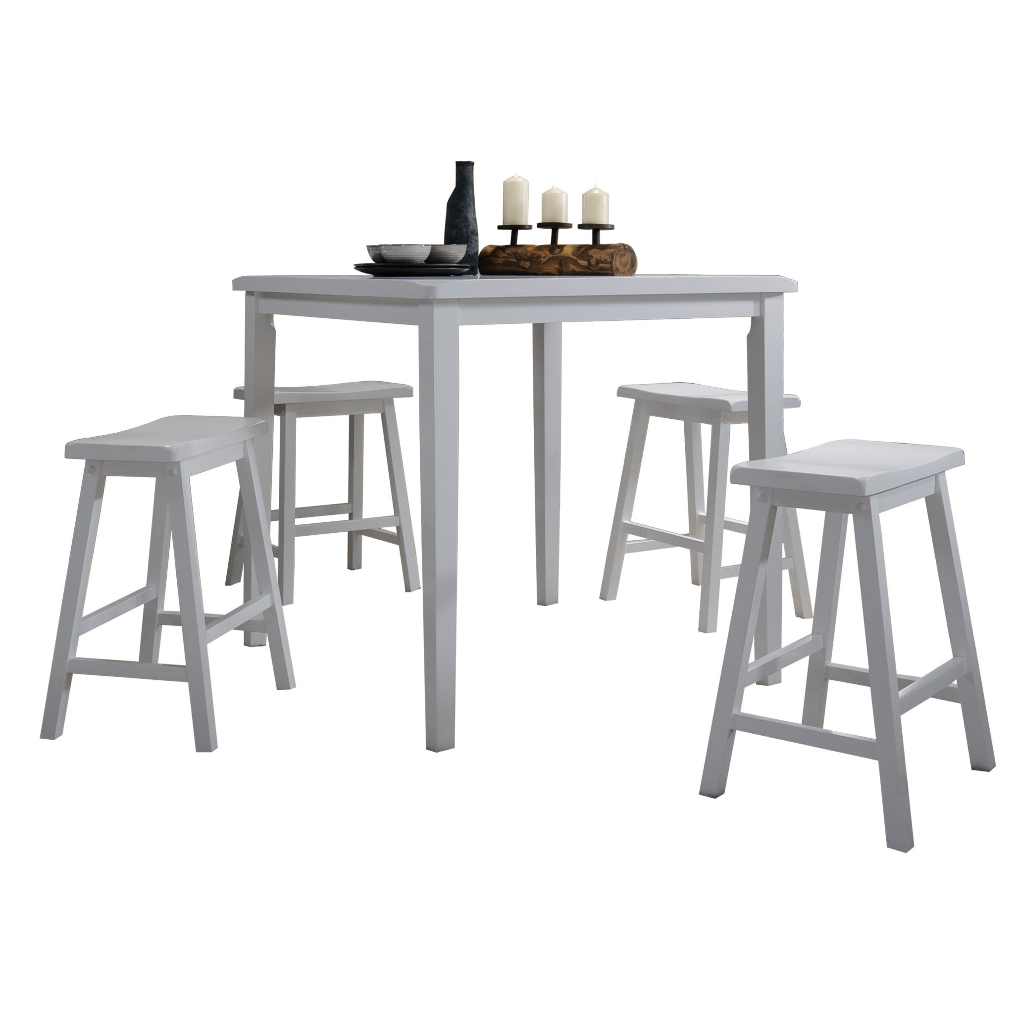 36" X 36" X 36" 5Pc White Rubber Wood Counter Height Set-Dining Sets-DECOROLALA