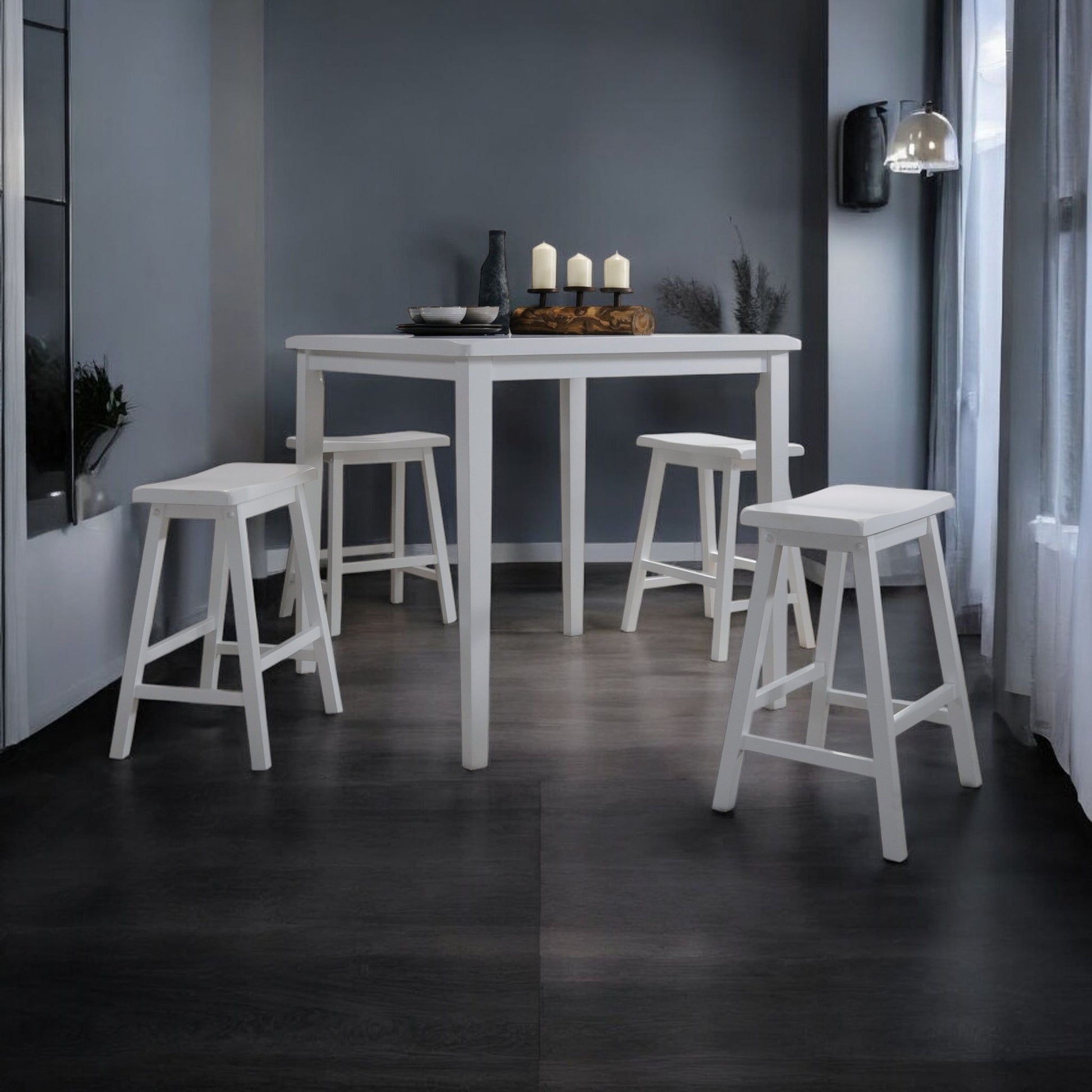 36" X 36" X 36" 5Pc White Rubber Wood Counter Height Set-Dining Sets-DECOROLALA