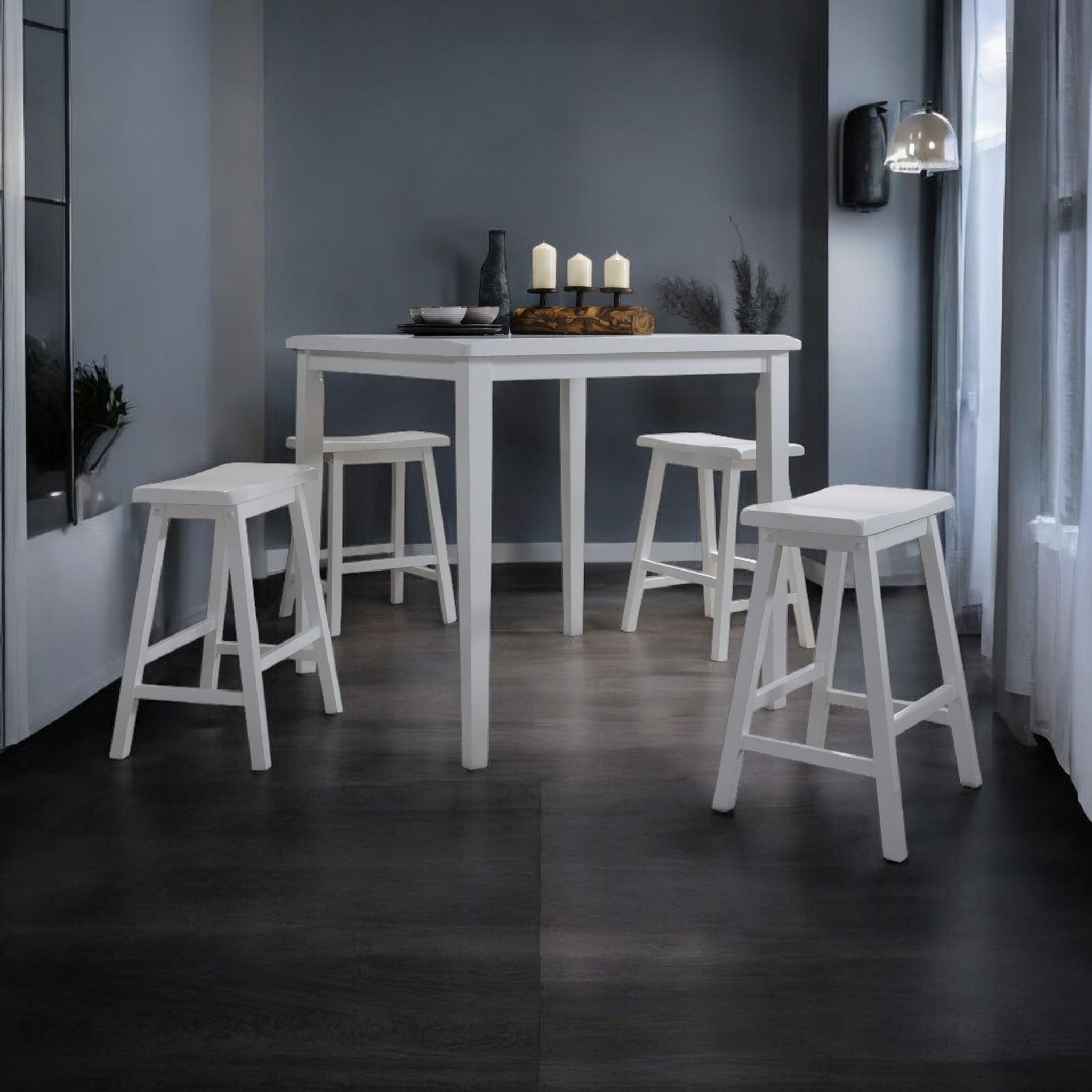 36" X 36" X 36" 5Pc White Rubber Wood Counter Height Set-Dining Sets-DECOROLALA