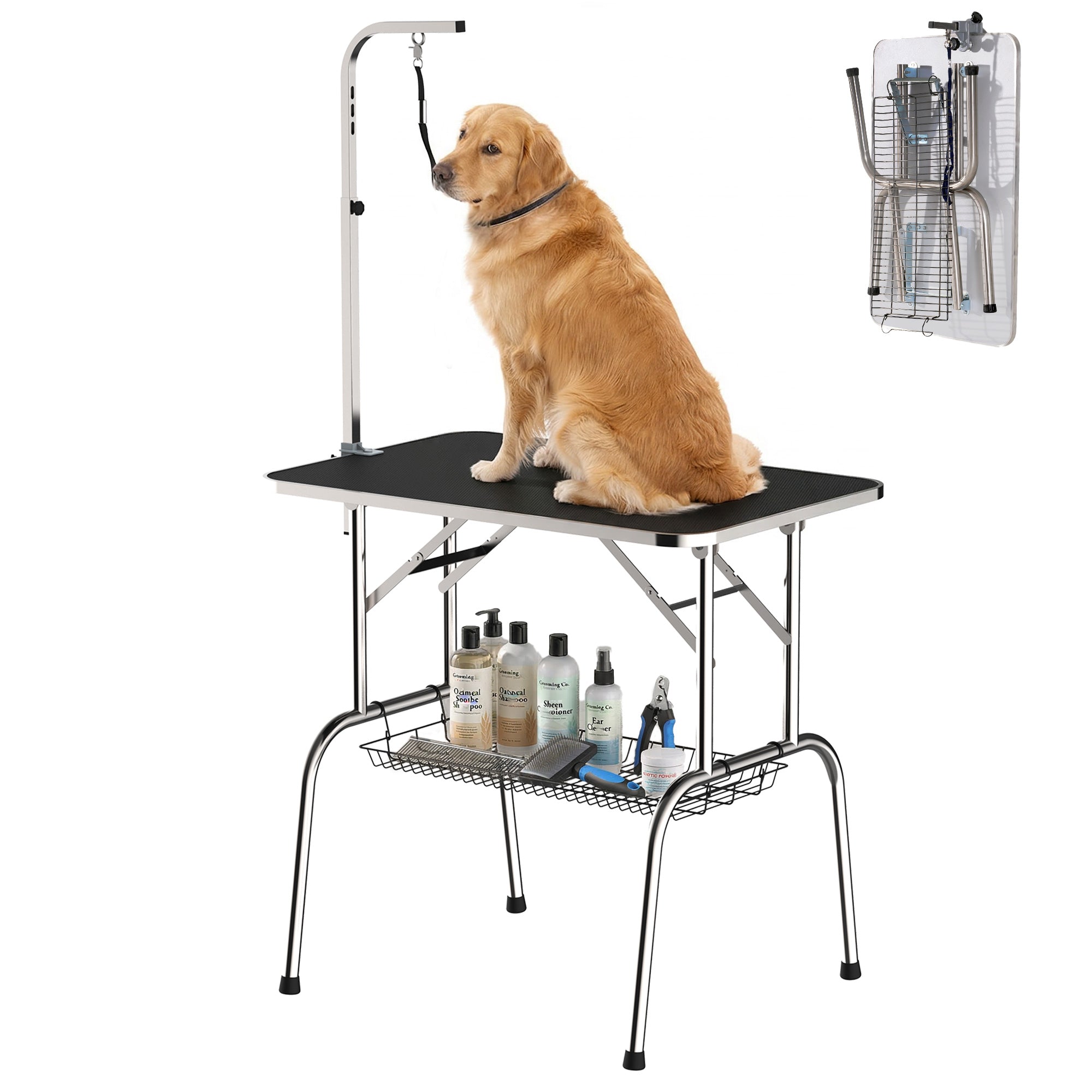 36-inch Dog Grooming Table Stainless Steel QUALITY GUARANTEED with Adjustable Arm and Basket-Dogs-DECOROLALA