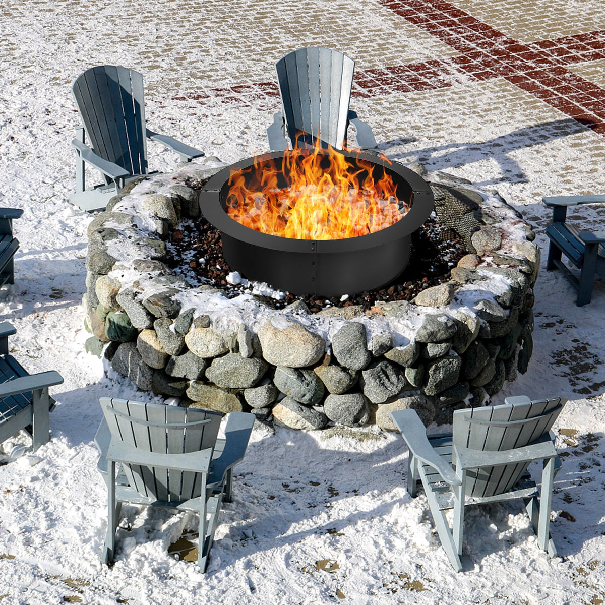 36 inch Round Steel Fire Pit Ring Line for Outdoor Backyard-Fire Pits-DECOROLALA