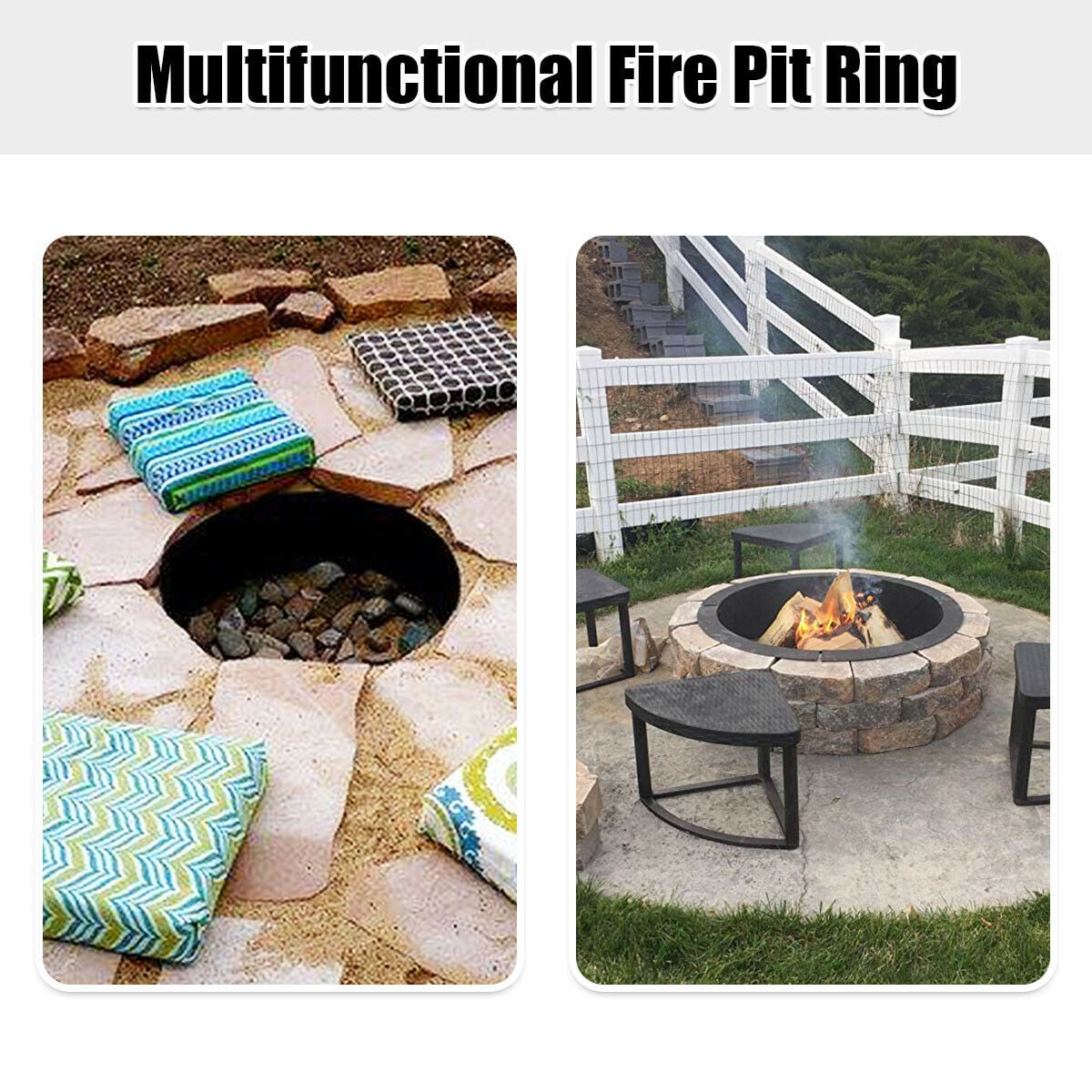 36 inch Round Steel Fire Pit Ring Line for Outdoor Backyard-Fire Pits-DECOROLALA
