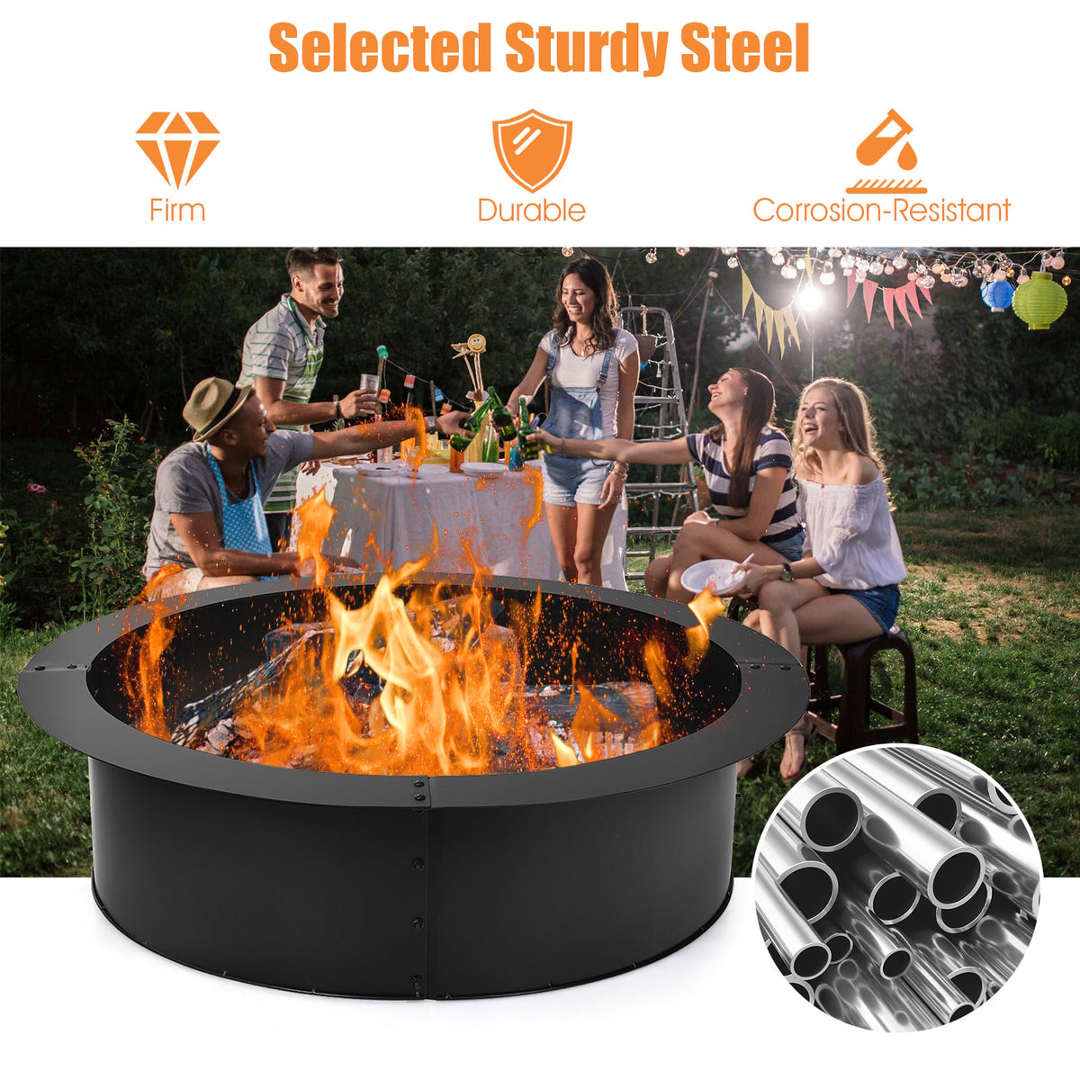 36 inch Round Steel Fire Pit Ring Line for Outdoor Backyard-Fire Pits-DECOROLALA