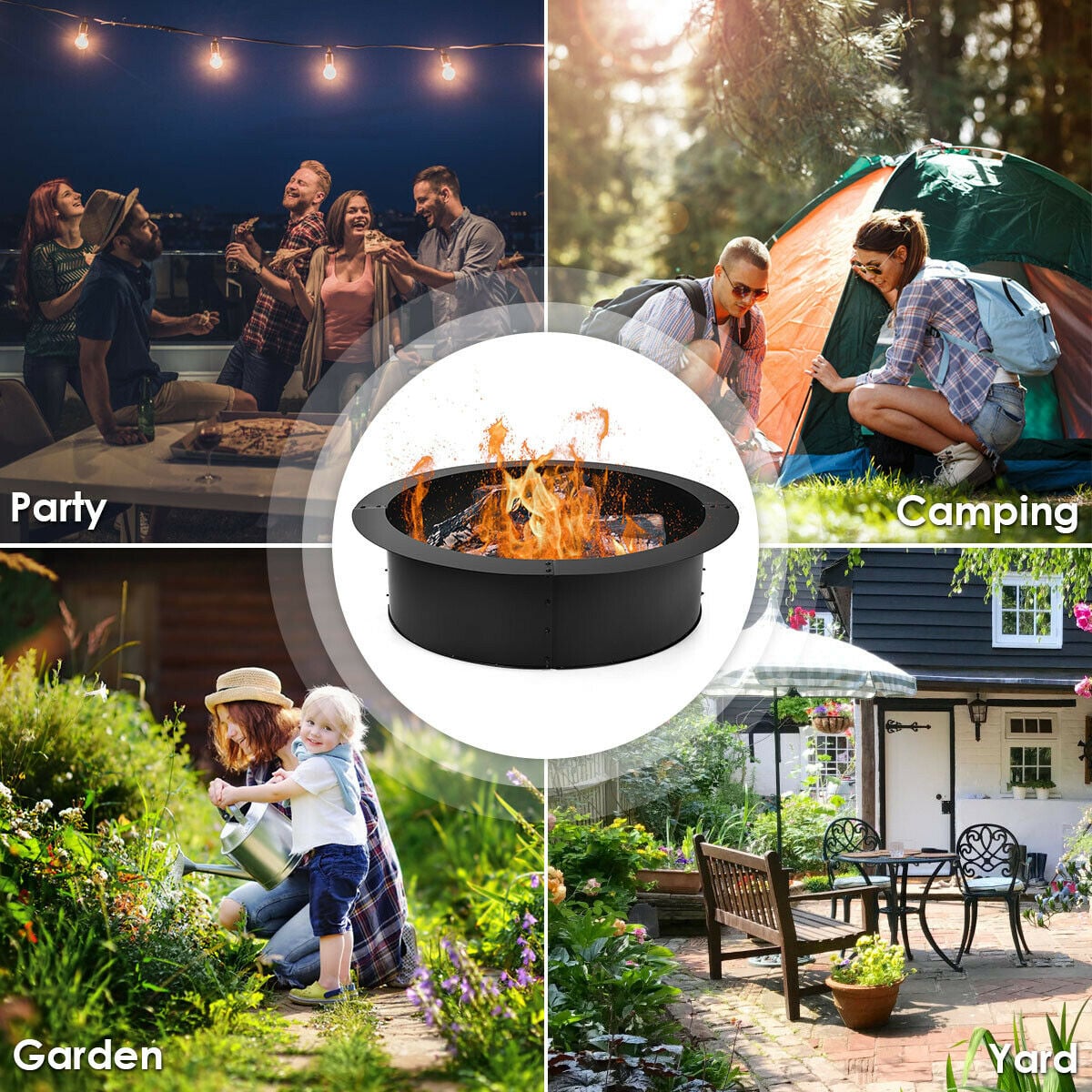 36 inch Round Steel Fire Pit Ring Line for Outdoor Backyard-Fire Pits-DECOROLALA
