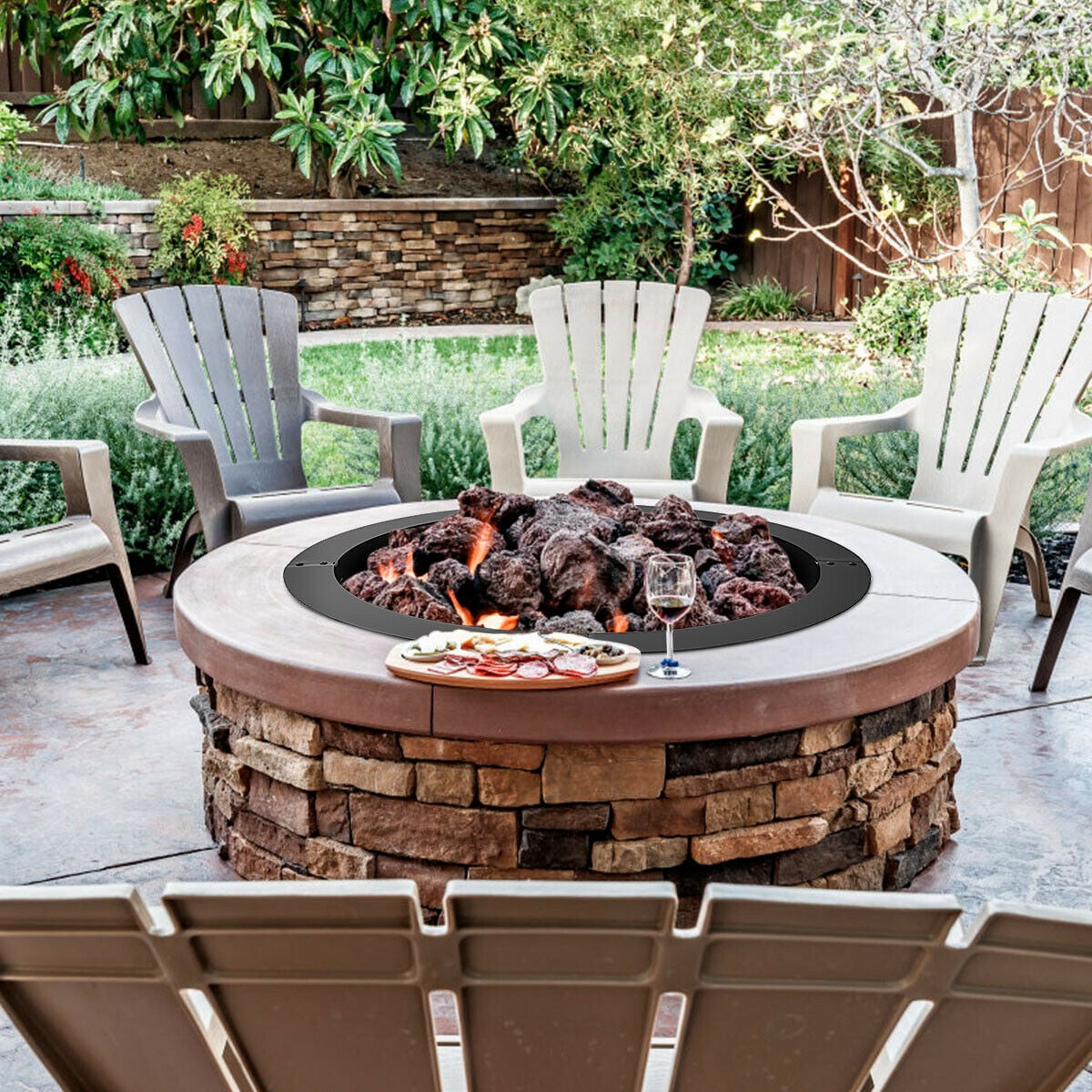 36 inch Round Steel Fire Pit Ring Line for Outdoor Backyard-Fire Pits-DECOROLALA