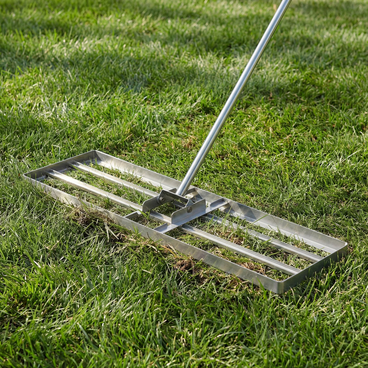 36 x 10 Inch Lawn Leveling Rake with Ergonomic Handle-Silver-Lawn Care Tools-DECOROLALA