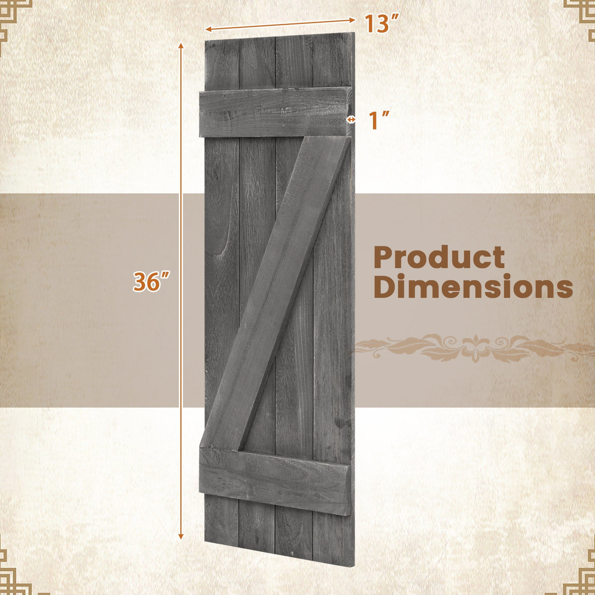 36 x 13 Inch Farmhouse Paulownia Wood Window Shutters Set of 2 for Windows-Dark Gray-Wall Decor-DECOROLALA