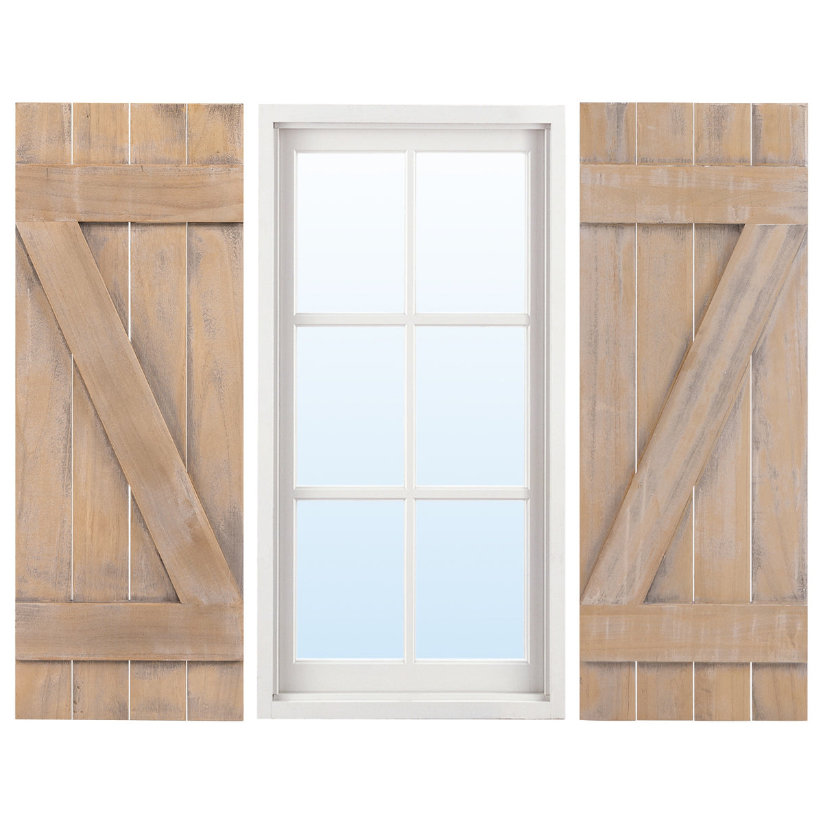 36 x 13 Inch Farmhouse Paulownia Wood Window Shutters Set of 2 for Windows-Light Brown-Wall Decor-DECOROLALA