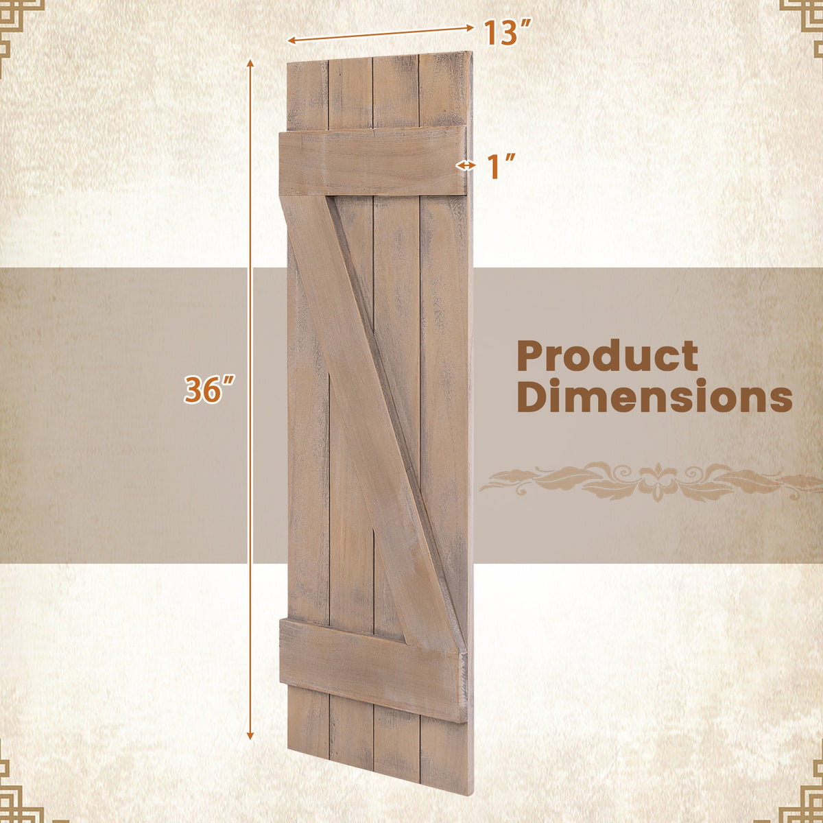 36 x 13 Inch Farmhouse Paulownia Wood Window Shutters Set of 2 for Windows-Light Brown-Wall Decor-DECOROLALA